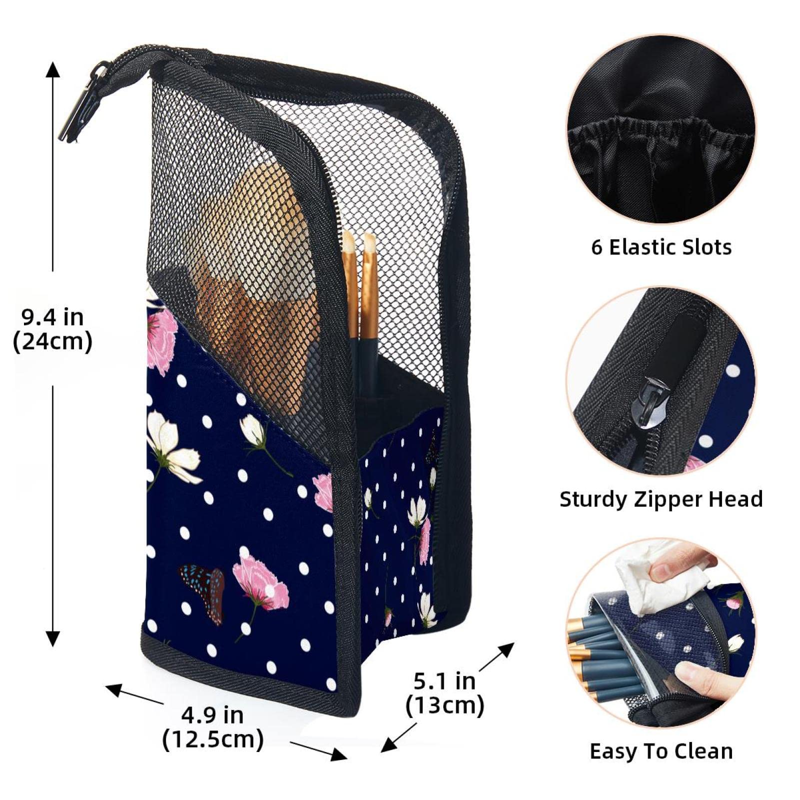 12-Piece Makeup Brush Organizer Bag with Polka Dot Wildflower Design - Portable Travel Cosmetic Brush Holder Case for Professional Makeup Artists & Beauty Enthusiasts - Perfect for Home, Travel & Salon Use