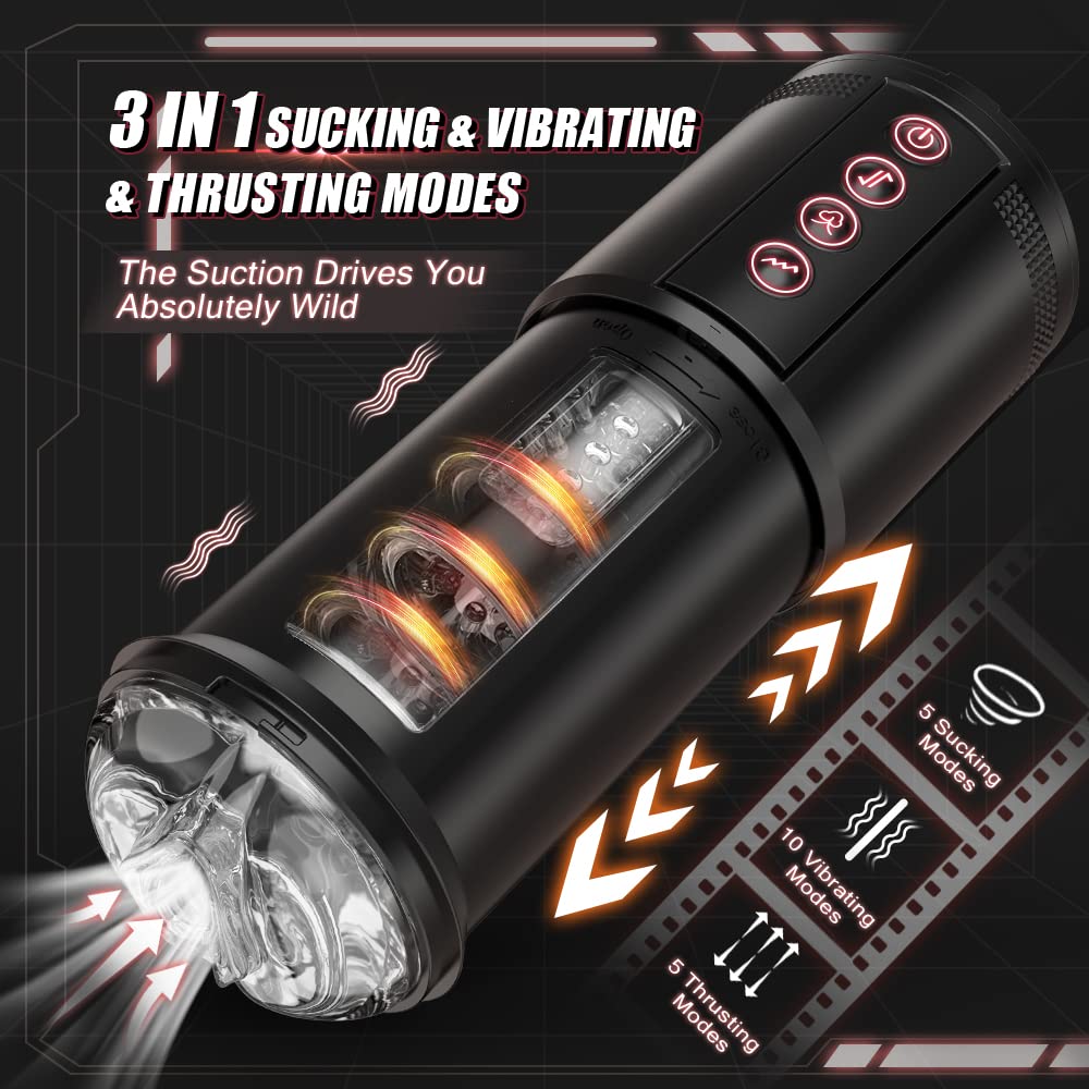 3 in 1 Automatic Male Masturbator Cup with Sucking, Vibrating & Thrusting Modes - Realistic Vagina Pocket Pussy Stroker with 3D Textured for Penis Stimulation - Adult Oral Sex Toy for Men - Perfect for Solo Play, Couples Fun & Discreet Masturbation