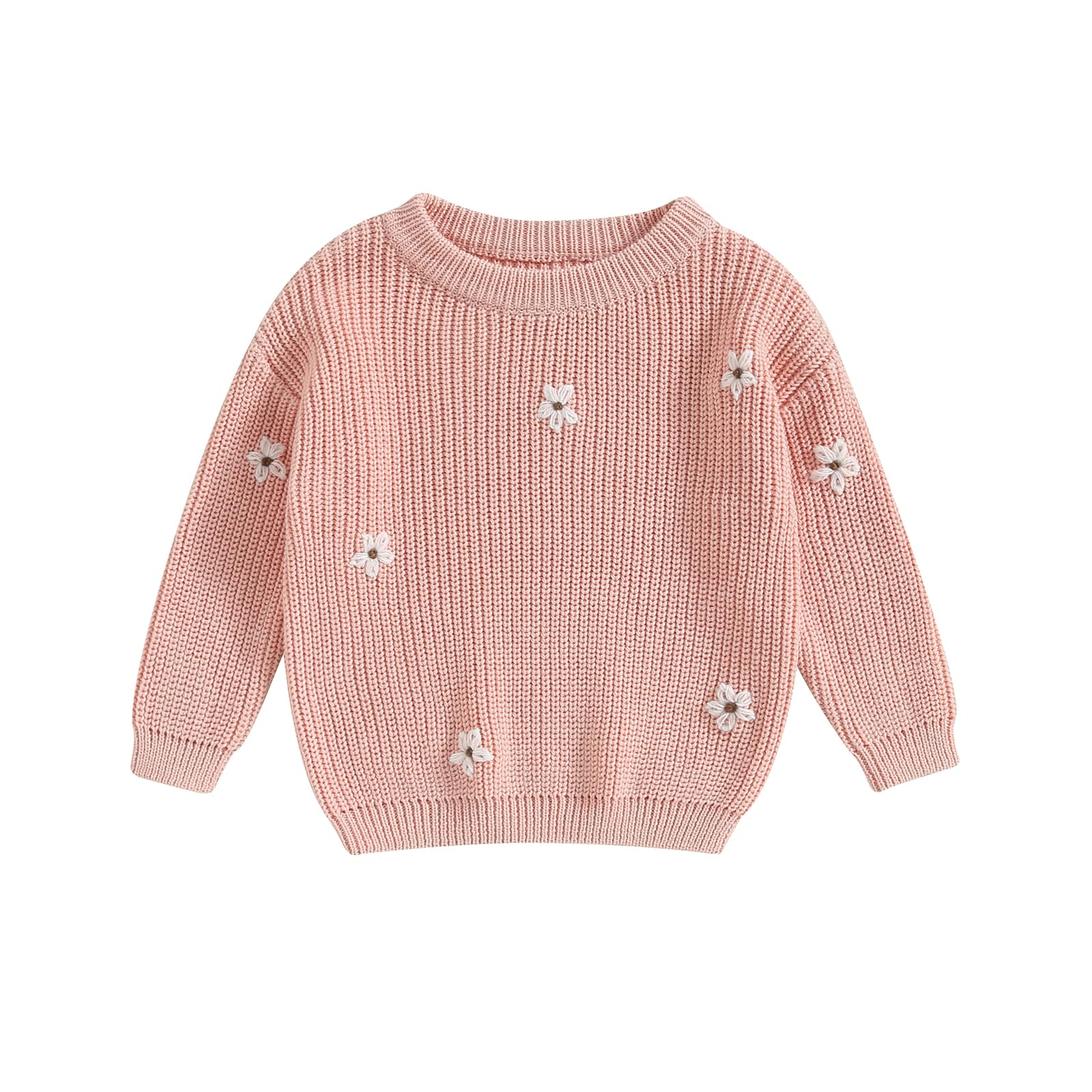 YOKJZJD Chunky Knit Baby Sweater for Girls - Floral Warm Long Sleeve Knitted Top for Newborn & Toddler | Fall Winter Clothing for Photo Shoots & Family Outings