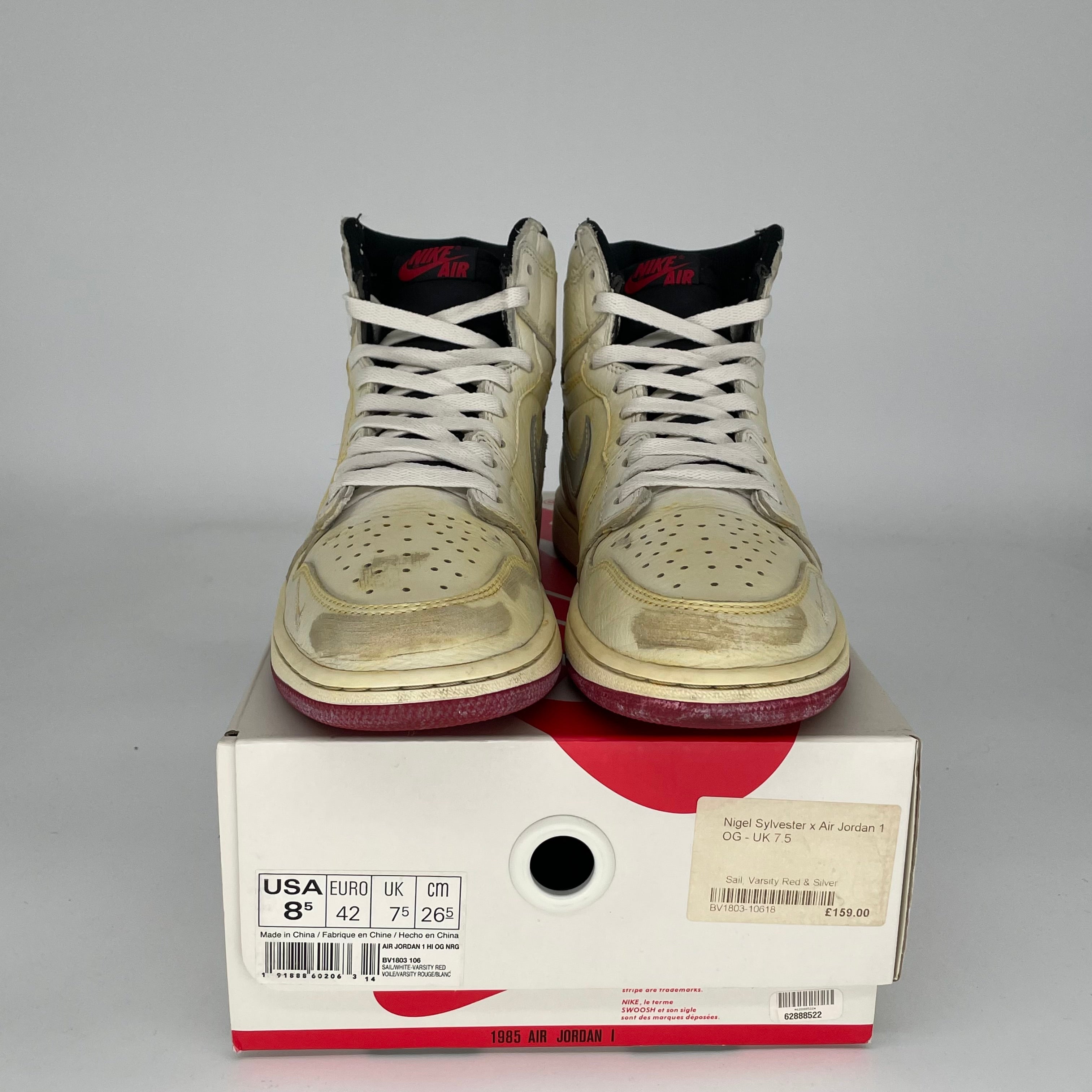 Nike Air Jordan 1 Nigel Sylvester Men's Basketball Shoes Size 8.5 - White/Gym Red (BV1803-106) | Retro High-Top Sneakers for Streetwear & Basketball Games