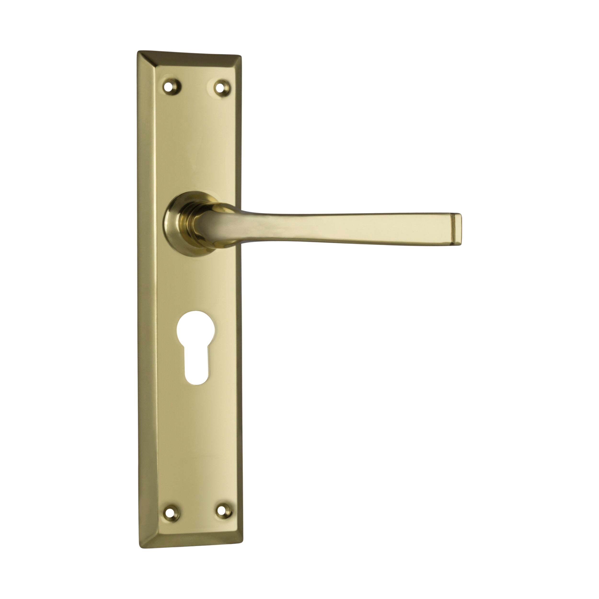 Polished Brass Door Lever Menton Euro Pair - H225xW50xP75mm - Elegant Entryway Hardware for Home & Office Doors