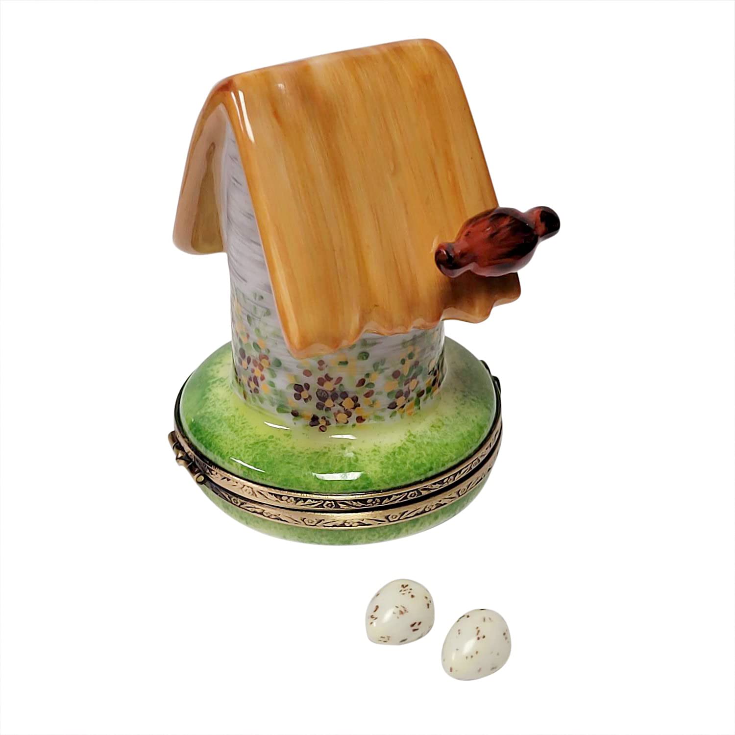 Limoges Porcelain Floral Birdhouse Box with Cardinal - Home Decor Gift
