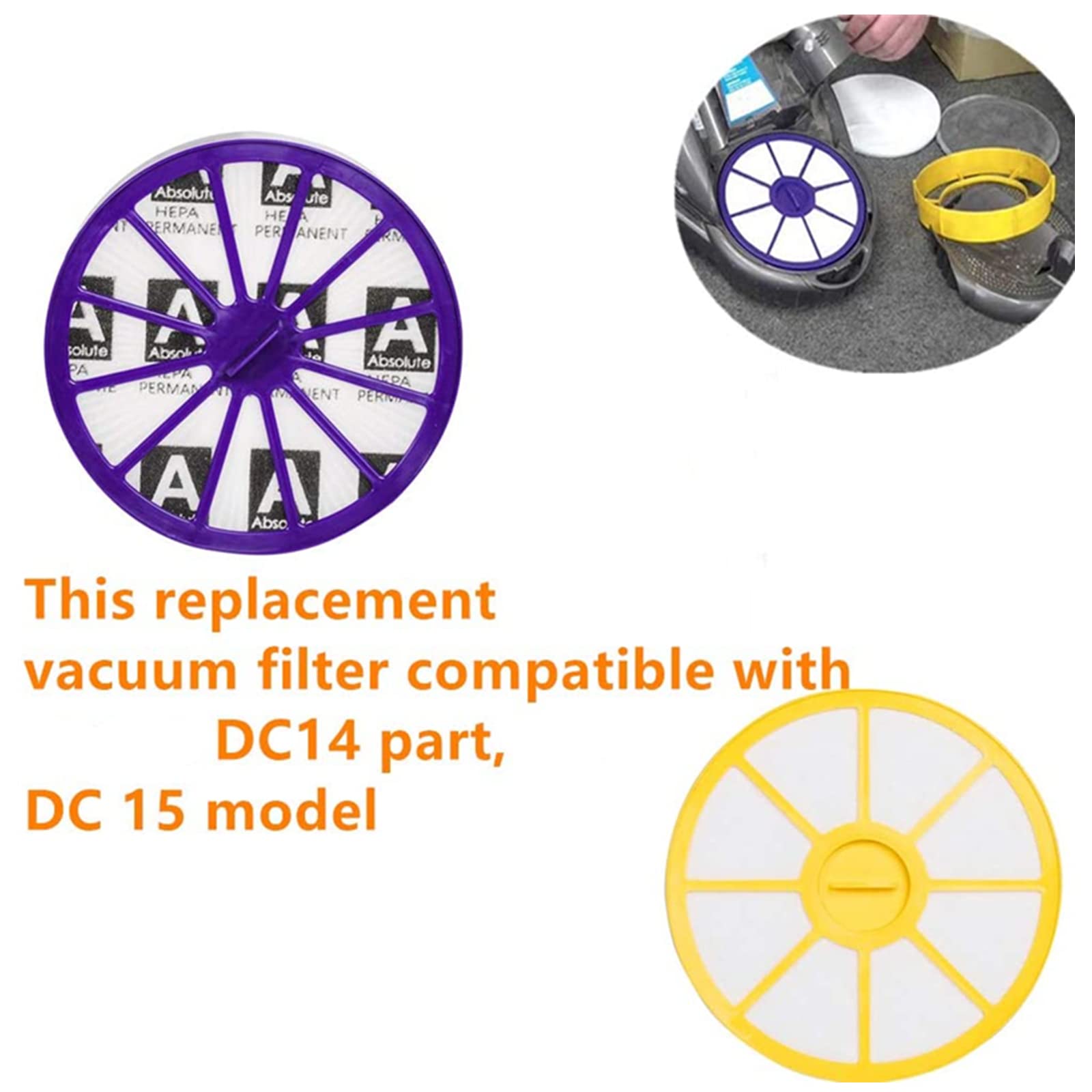 SaferCCTV HEPA Filter for DC-14 DC-15 Vacuum Cleaner - Washable Replacement for Home Cleaning