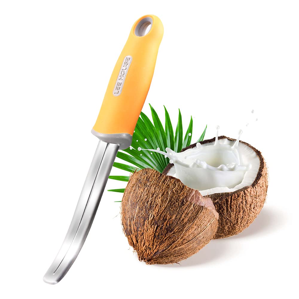 Premium Stainless Steel Coconut Meat Remover Knife with Ergonomic Silicone Handle - Durable Coconut Opener & Scraper Tool for Kitchen, Baking & Tropical Cooking - Perfect for Coconut Water Extraction, Dessert Making & Home Use