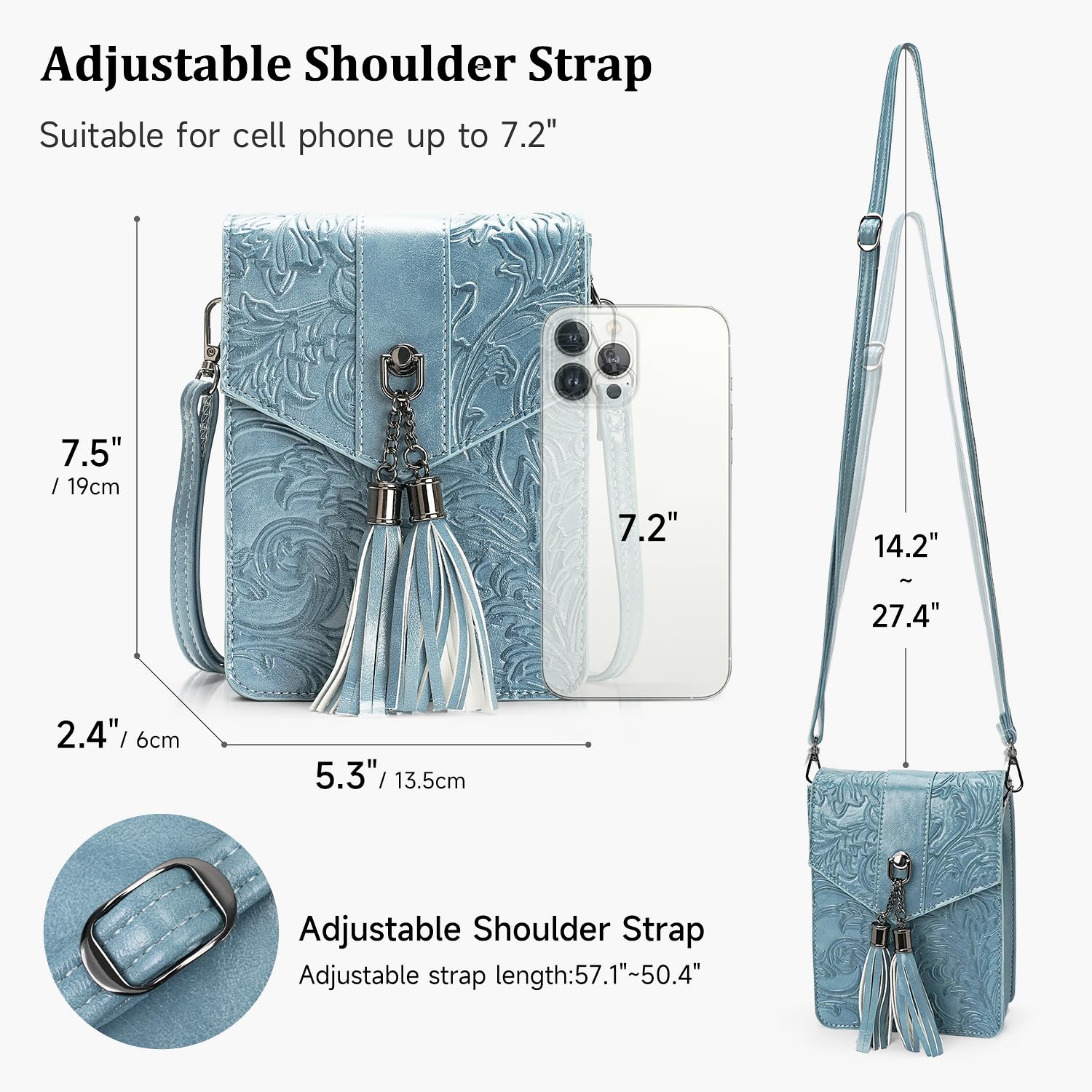 MEITRUE Women's RFID Crossbody Bag with Tassels - Stylish Mini Purse for Phone & Cards