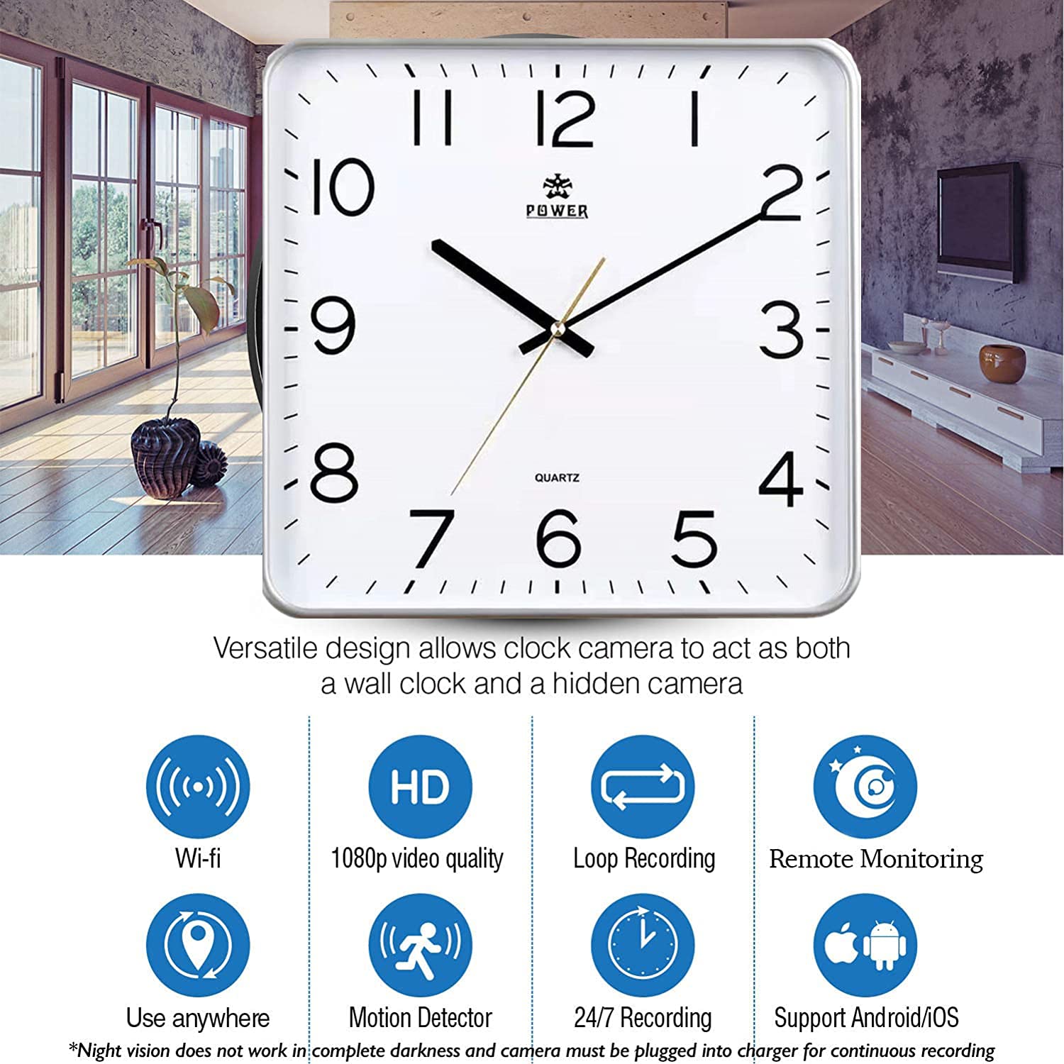 4K HD Hidden Camera Clock with Motion Detection & Wireless App Access - Smart Spy Surveillance, Nanny Cam, Wall Clock Camera for Home Security & Office Monitoring