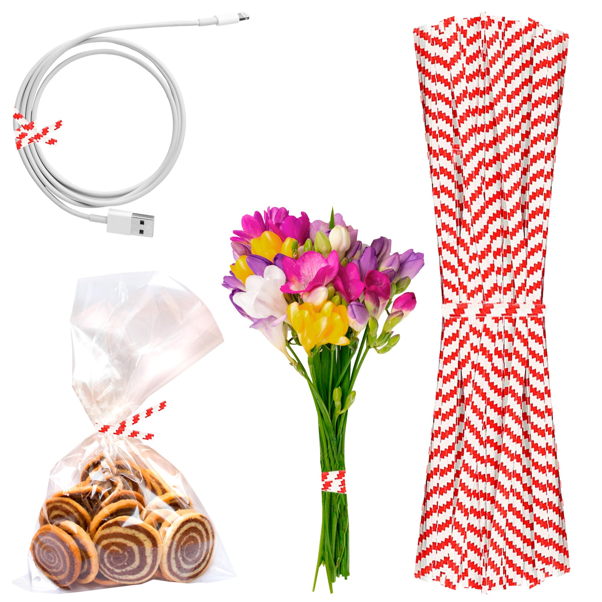 APQ 4-Inch Red & White Metallic Twist Ties for Bags - 2000 Pack Plastic-Coated Bread Ties, Reusable Heavy-Duty Twisty Ties for Treat Bags, Gift Wrapping & Food Packaging