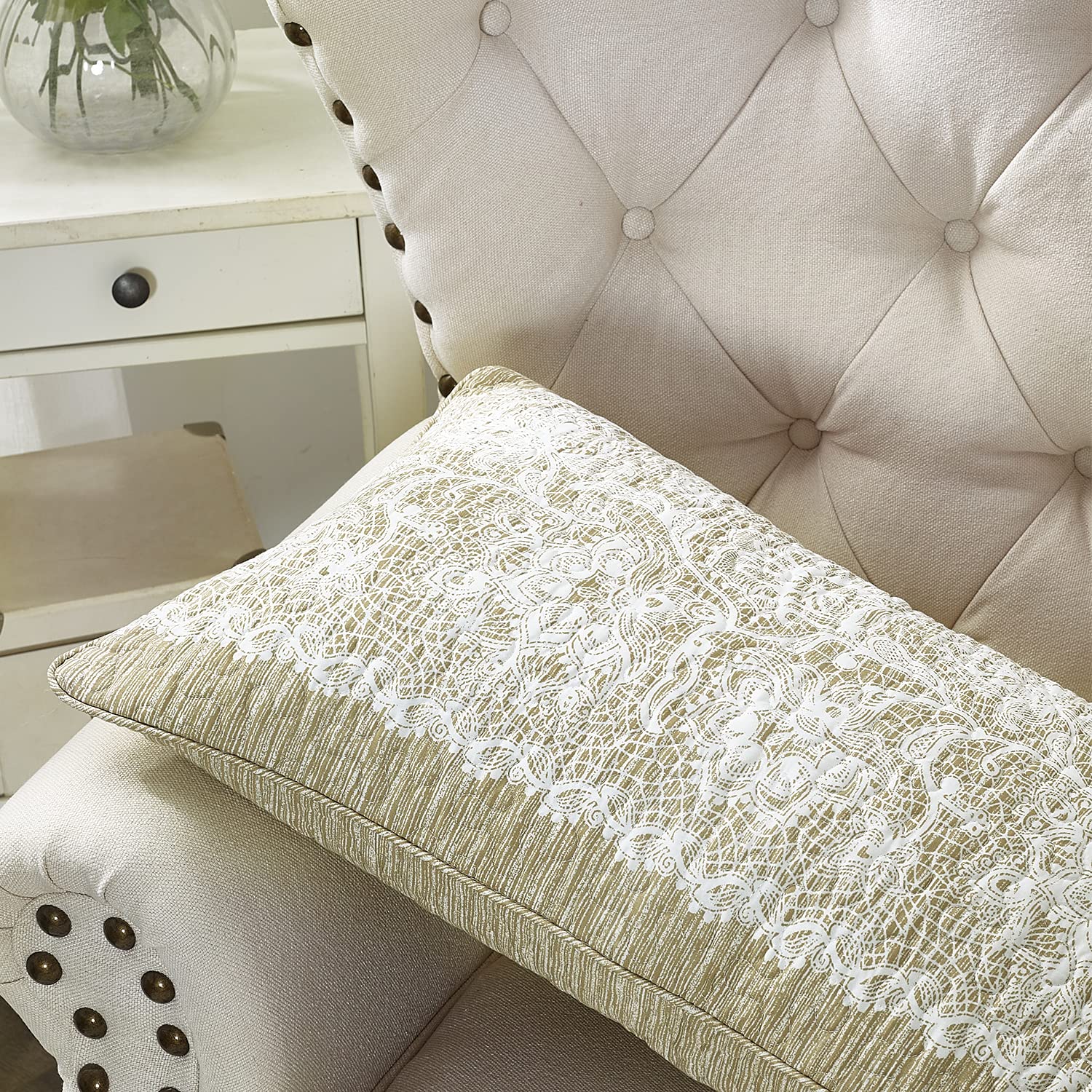 Emma Taupe Printed Microfiber Pillow Covers Set of 2 (14x26 Inch) - Soft Decorative Throw Pillow Cases for Sofa, Bed & Living Room - Lumbar Cushion Cover for Home Decor & Accent
