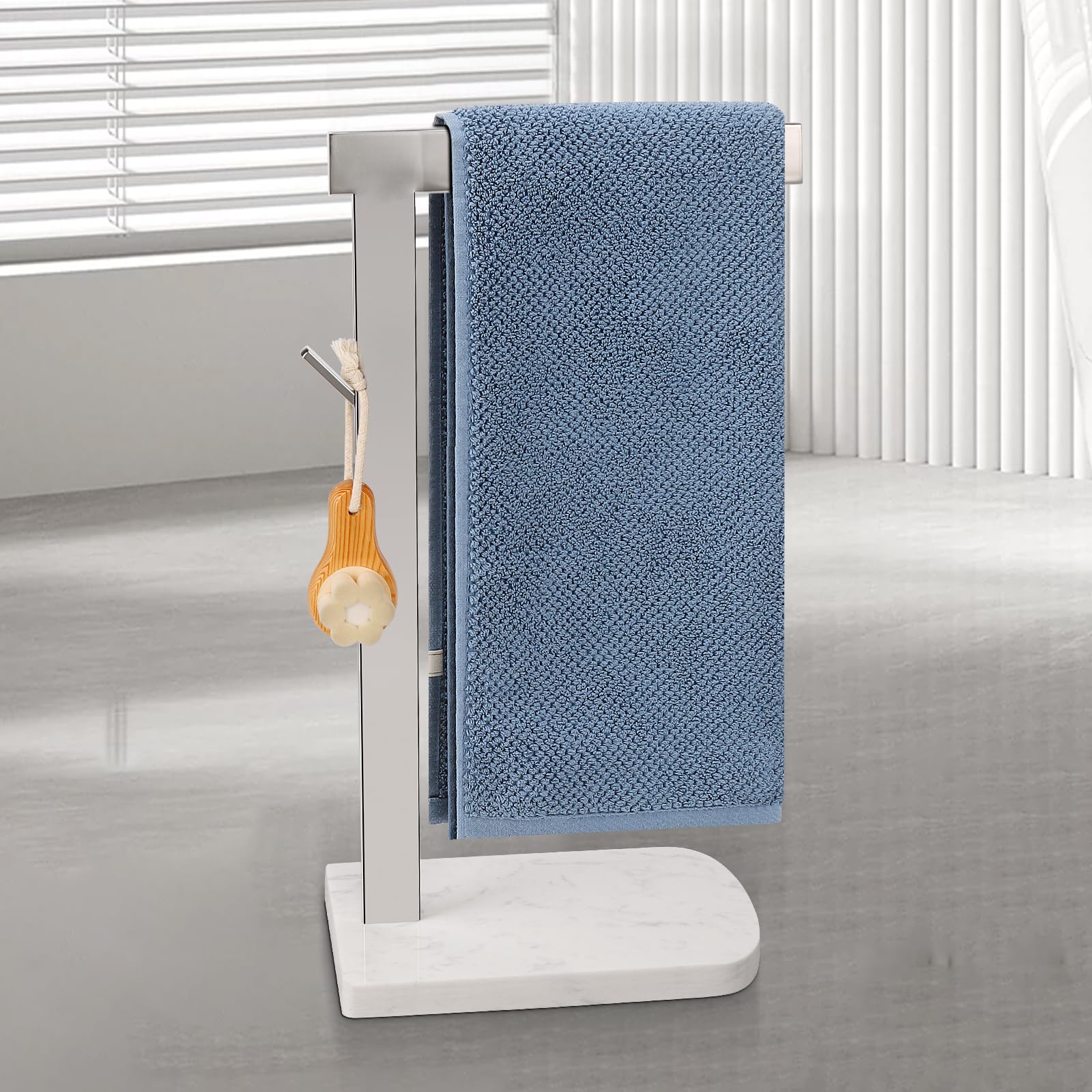 **Premium L-Shaped Hand Towel Holder with Marble Base - 304 Stainless Steel Standing Towel Rack for Bathroom, Vanity & Kitchen Countertop - Chrome Finish for Modern & Luxury Home Decor**    *(Perfect for Bathrooms, Kitchens, Guest Rooms & Spa-Like Spaces - Adds Elegance & Functionality to Any Décor!)*