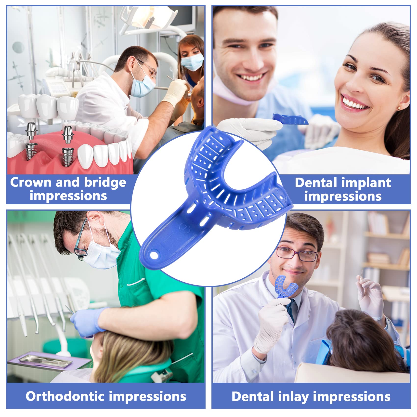 **Annhua 3 Sizes Disposable Dental Impression Trays for Adults & Kids - 6 PCS Perforated Upper & Lower Teeth Molding Trays (Blue) - Perfect for Dentists, Orthodontics, and Dental Clinics**