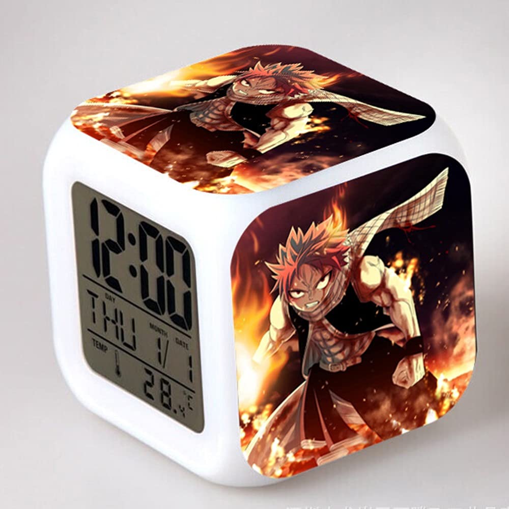 Fairy Tail Natsu Dragneel LED Alarm Clock with Temperature & Calendar Display - Colorful Anime Desk Clock for Kids & Adults - Perfect for Bedroom, Office, and Anime Fan Collections
