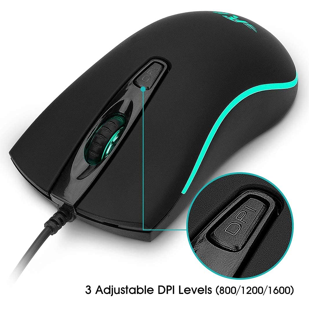 Rii RM105 RGB Wired Mouse - Ergonomic USB Optical Mouse for PC, Laptop & Chromebook - Gaming & Office Use