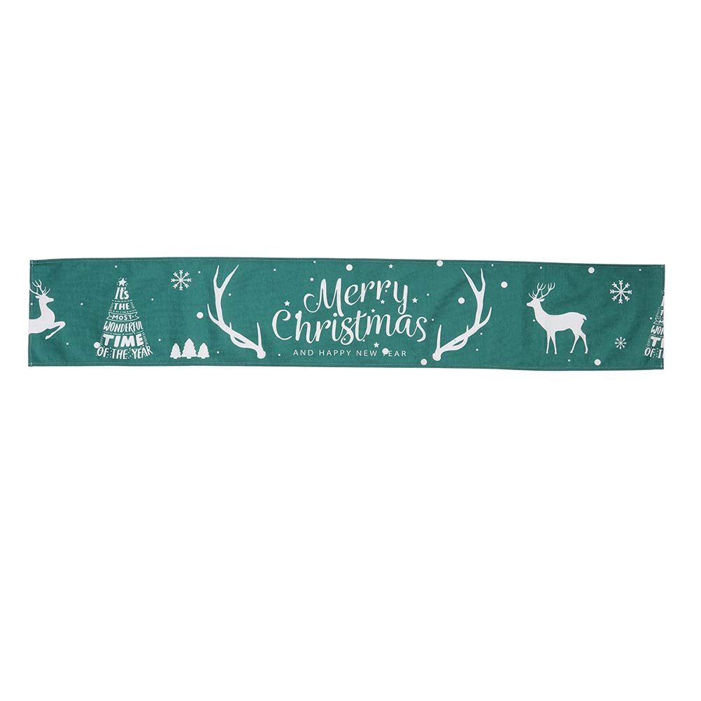 Christmas Tablecloth with Deer Print - Holiday Table Runner, Decorative TV Cabinet Cover, Festive Table Mat for Dining Room & Party Decor (Green)