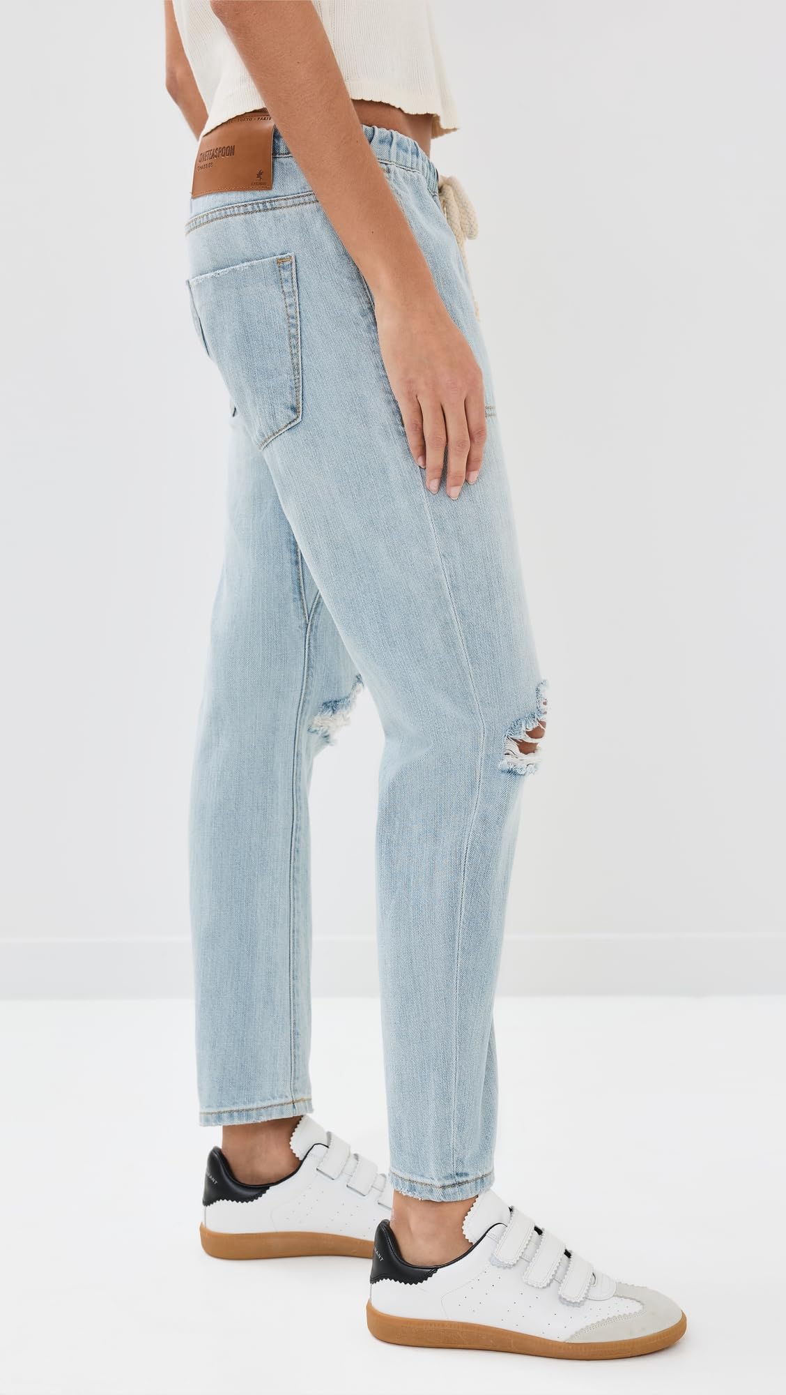 One Teaspoon Women's Shabbies Drawstring Boyfriend Jeans - Distressed Denim Pants for Casual Wear, Street Style & Everyday Outfits