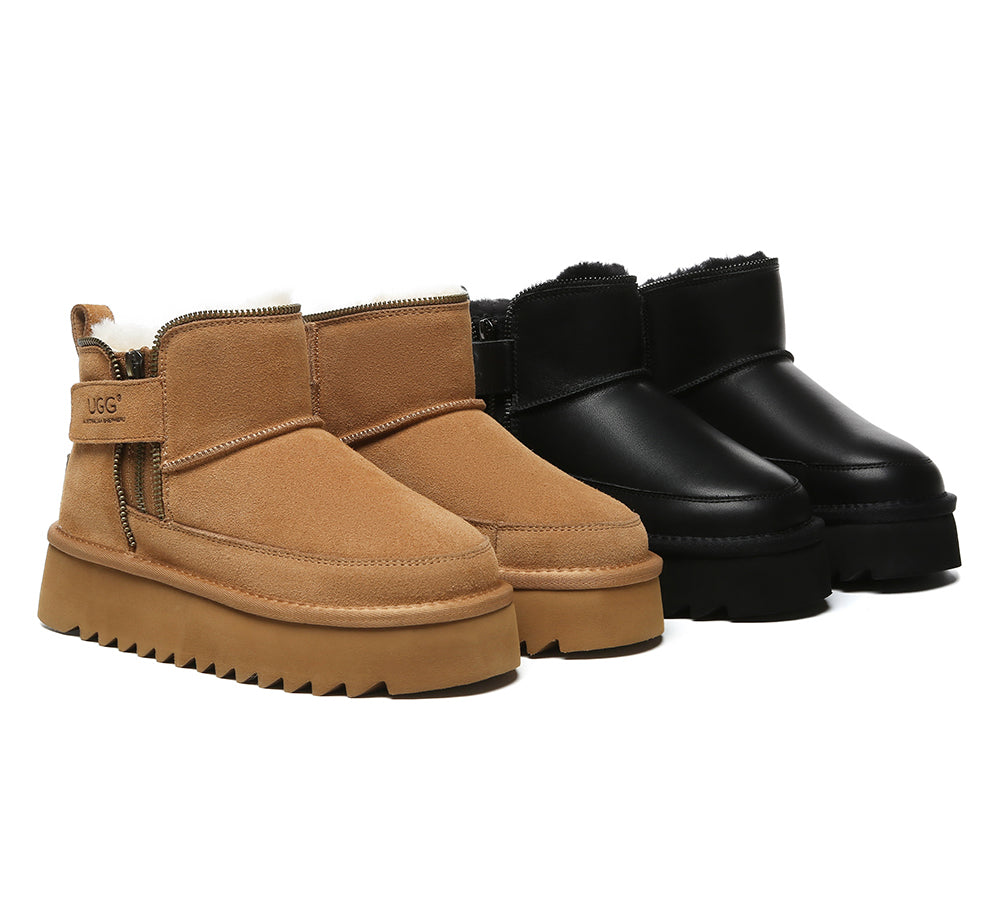 Australian Shepherd® UGG Boots for Women - Genuine Sheepskin Wool Ankle Boots with Side Zipper & Platform Sole | Cozy Winter Shoes for Indoor/Outdoor Wear, Casual Outfits & Cold Weather Fashion