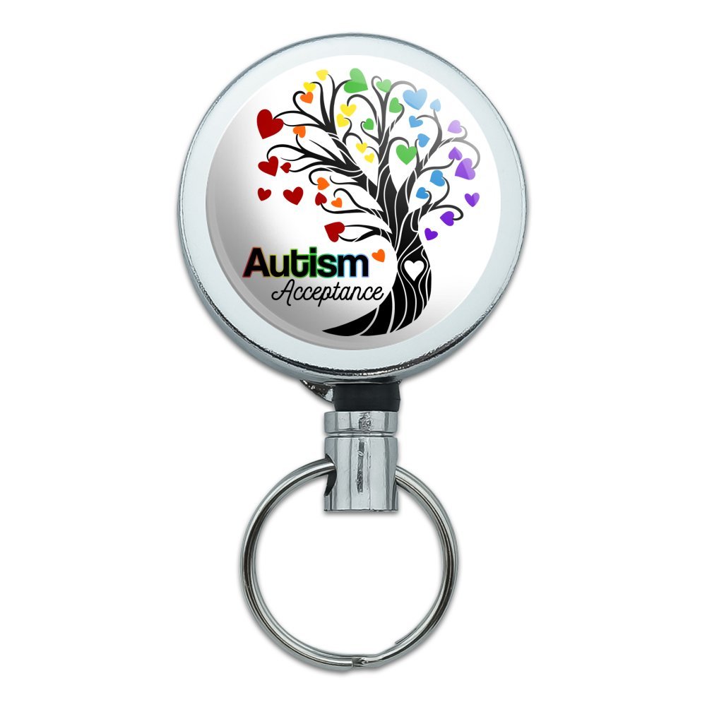 Autism Awareness Tree of Life Heart Design - Durable Metal Retractable ID Badge Holder with Belt Clip - Perfect for Nurses, Teachers & Office Professionals