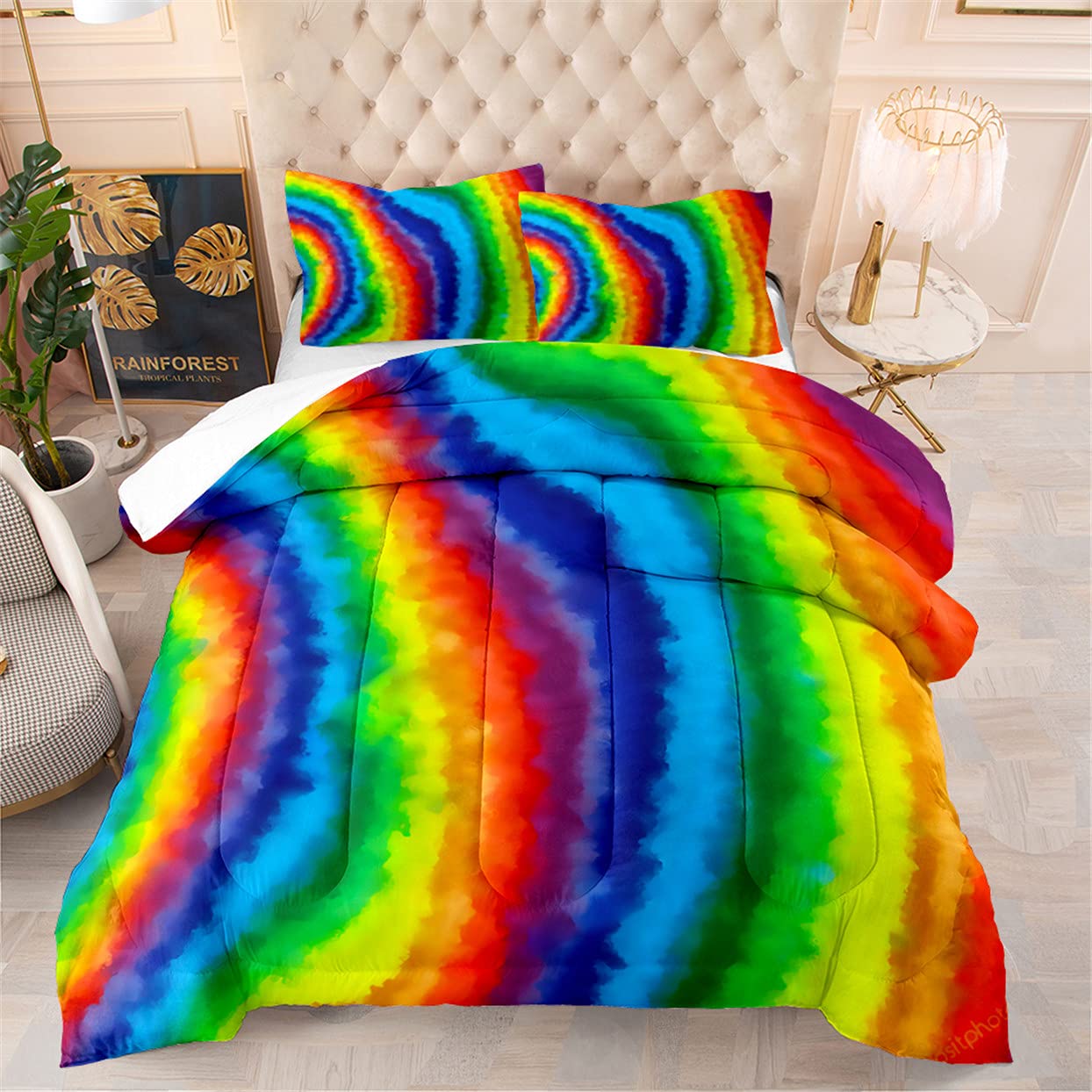 EDUMEYA Abstract Rainbow Bedding Set for Girls & Kids - Full Size Colorful Tie Dye Comforter Cover with 1 Comforter & 2 Pillowcases - Vibrant Dorm Room Decor & Playful Kids Bedroom Design