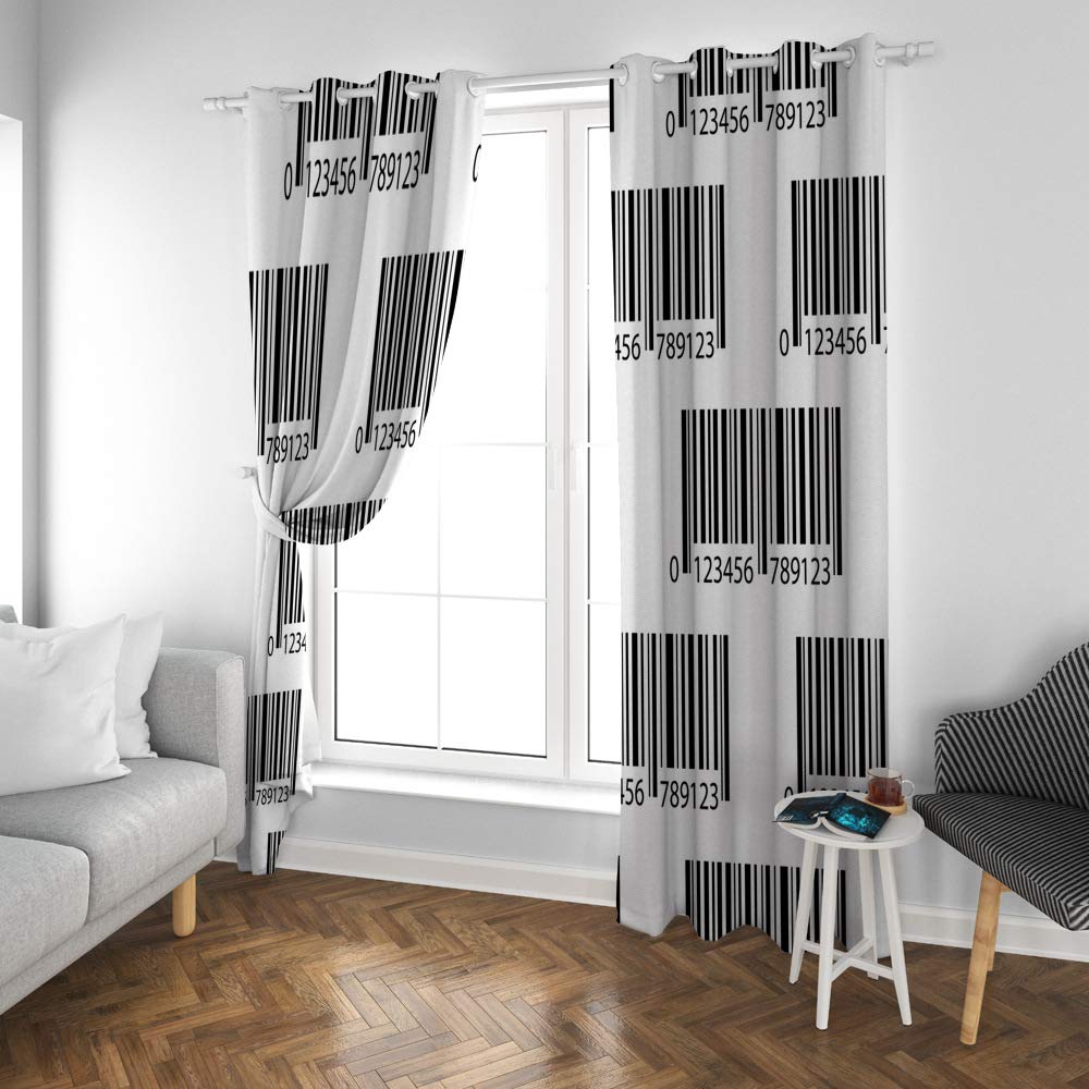 Kuizee Blackout Curtains 84x55 Inch - Sun Blocking Thermal Insulated Grommet Top Window Drapes with Fun Barcode Technology Design for Living Room & Bedroom, 2 Panels - Perfect for Home Theater, Night Shift Workers & Light Sleepers