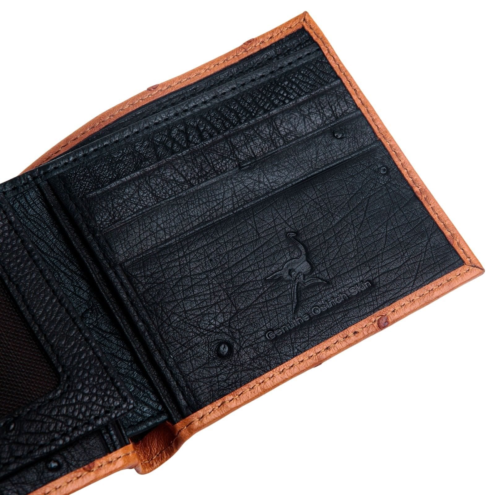 Premium Exotic Two-Tone Tan & Brown Ostrich Leather Wallet for Men - Stylish RFID Blocking Bifold Wallet for Everyday Use, Travel & Business