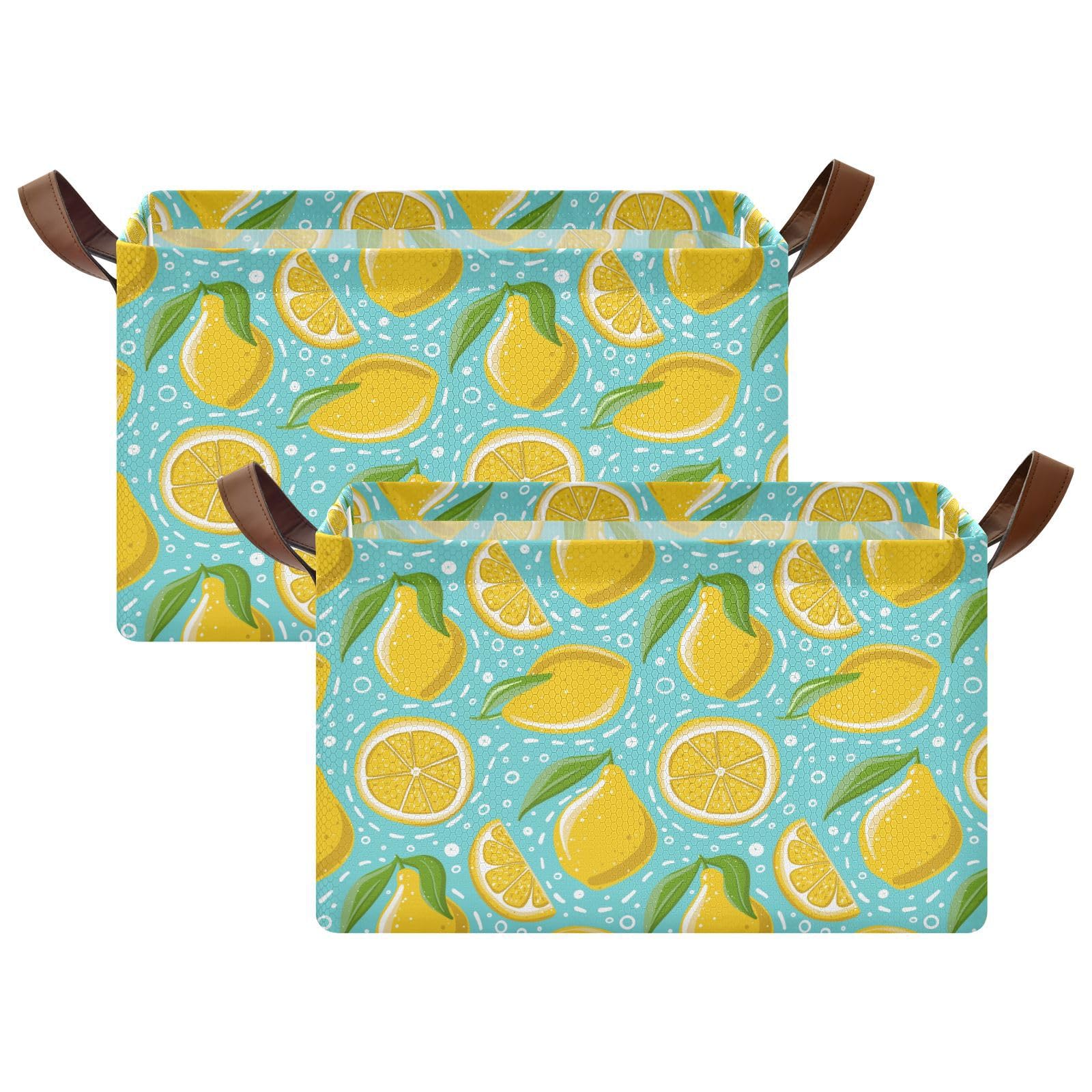 2 Pack Fabric Storage Bins with Metal Frame & Leaves Design - Foldable Closet Baskets for Shelves, Nursery, Home & Office Organization | Perfect for Bedroom Closet, Kids Room & Pantry Storage
