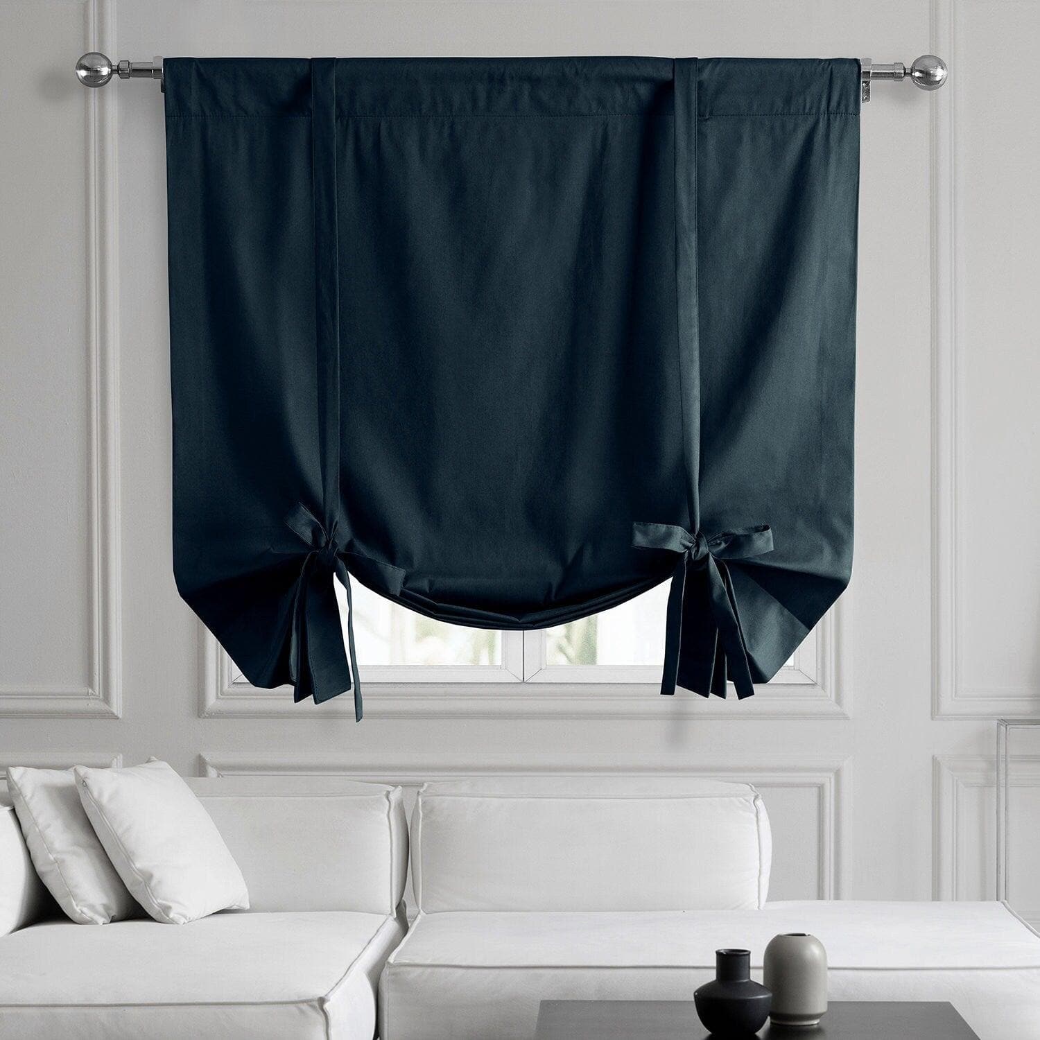 Polo Navy Solid Cotton Room Darkening Tie Up Window Shade