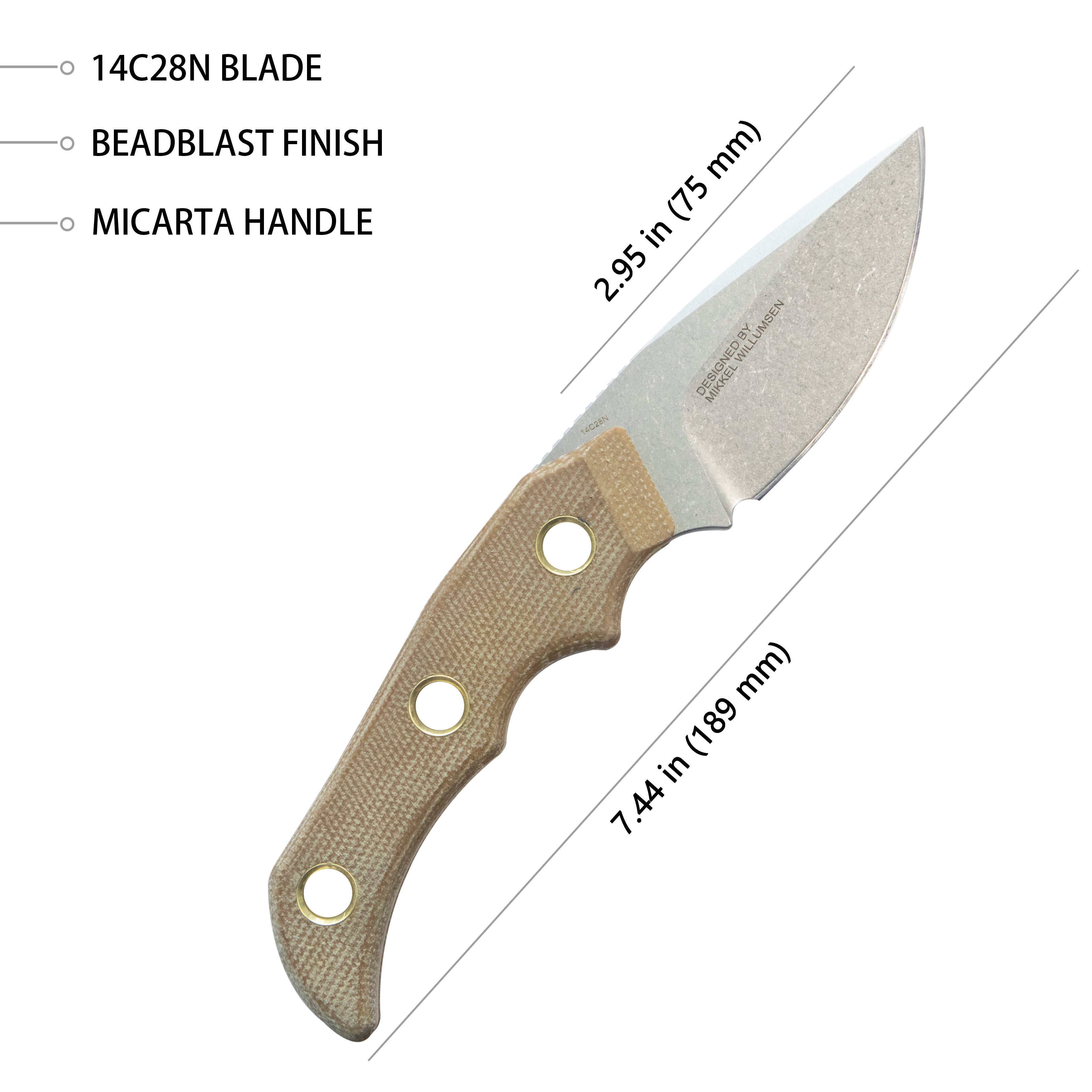 Premium Mikkel Willumsen Blade Hunter Drop Point Fixed Knife - 2.95