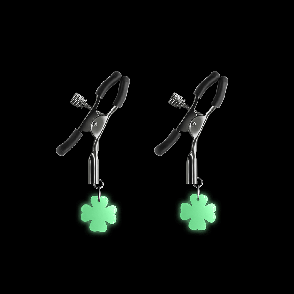 Glow in the Dark Shamrock Nipple Clamps - Adjustable BDSM Bondage Clamps for Sensual Play, Couples Toys & Adult Nighttime Fun