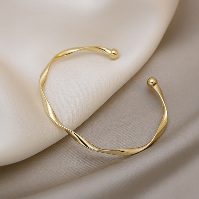 Mobius Gold Silver Open Cuff Bangle Bracelet for Women | Trendy Minimalist Jewelry | Perfect for Everyday Wear, Office & Special Occasions | HB637