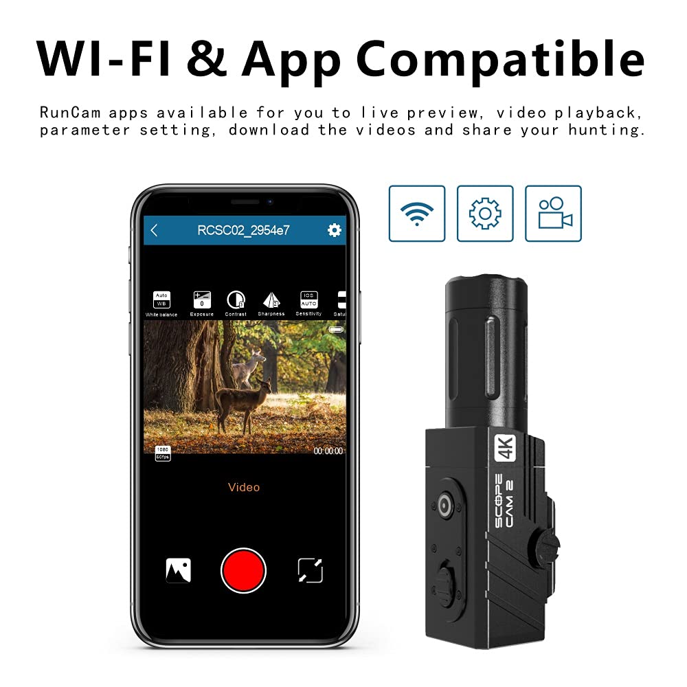 RunCam 4K Hunting Action Camera - Waterproof Shockproof ScopeCam2 with Pica-Tiny Rail Mount | Zoom Lens for Hunting, Airsoft, Paintball & Tactical Training | Perfect for Outdoor Adventures, Wildlife Observation & Shooting Sports