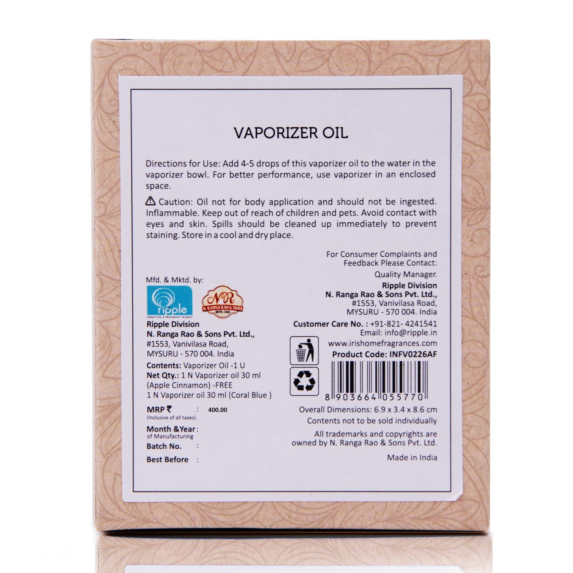 Premium IRIS Glass Fragrance Vaporizer Oil - 30ml Electric Oil Burner for Home Aromatherapy (Coral Blue & Apple Cinnamon, Pack of 2) - Perfect for Relaxation, Spa Days & Home Fragrance
