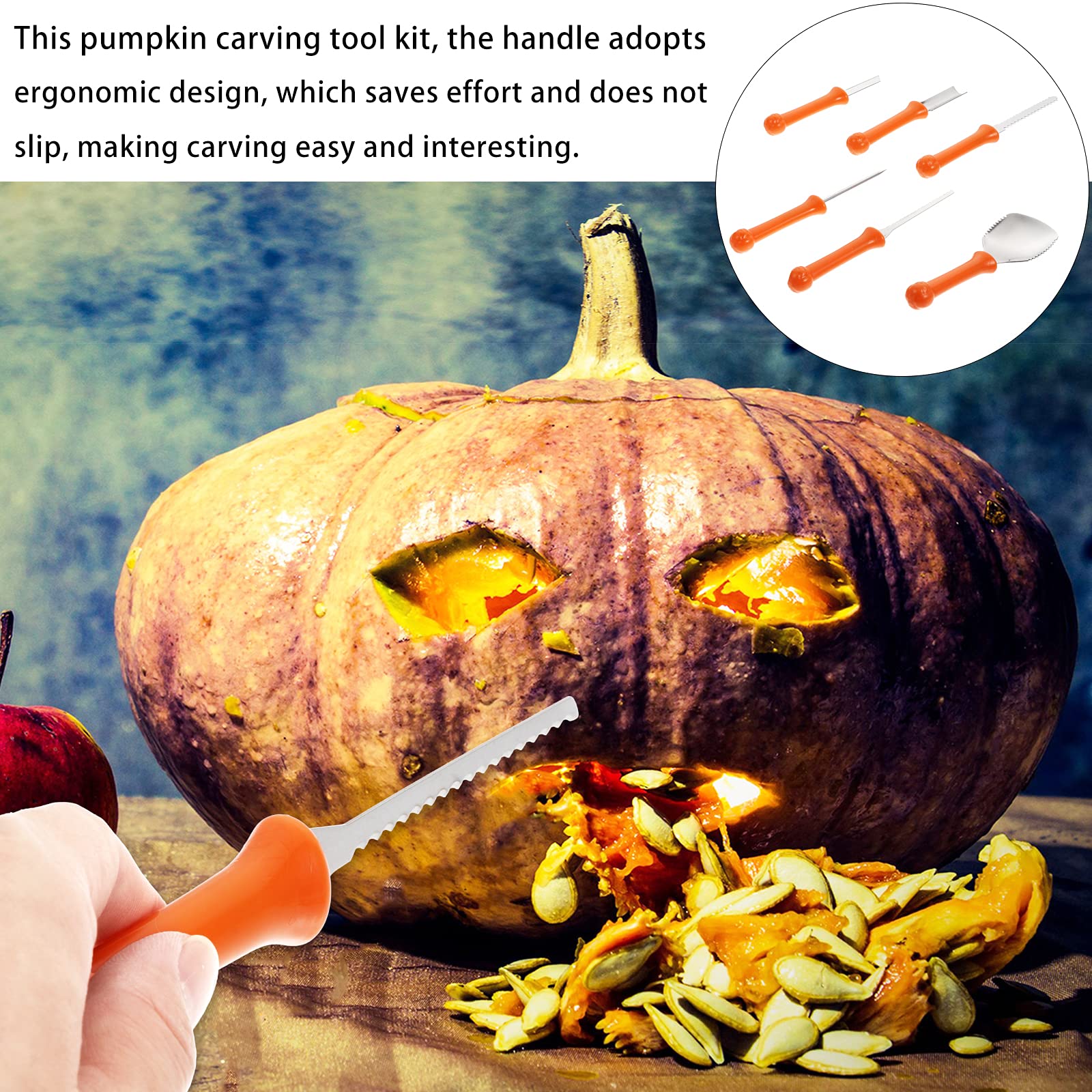 Premium Pumpkin Carving Kit - 12-Piece Halloween Sculpting Tools Set with T-Shaped Cutter, Scraper & Stencils for Professional Jack-O-Lantern Designs | Durable Plastic Pumpkin Cutting Tools for Halloween Decorations & Fall Crafts