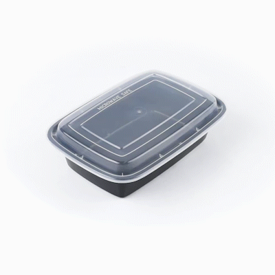 38 oz Black Rectangle Plastic Food Storage Containers with Clear Lids - Microwave Safe To-Go Boxes (8.75