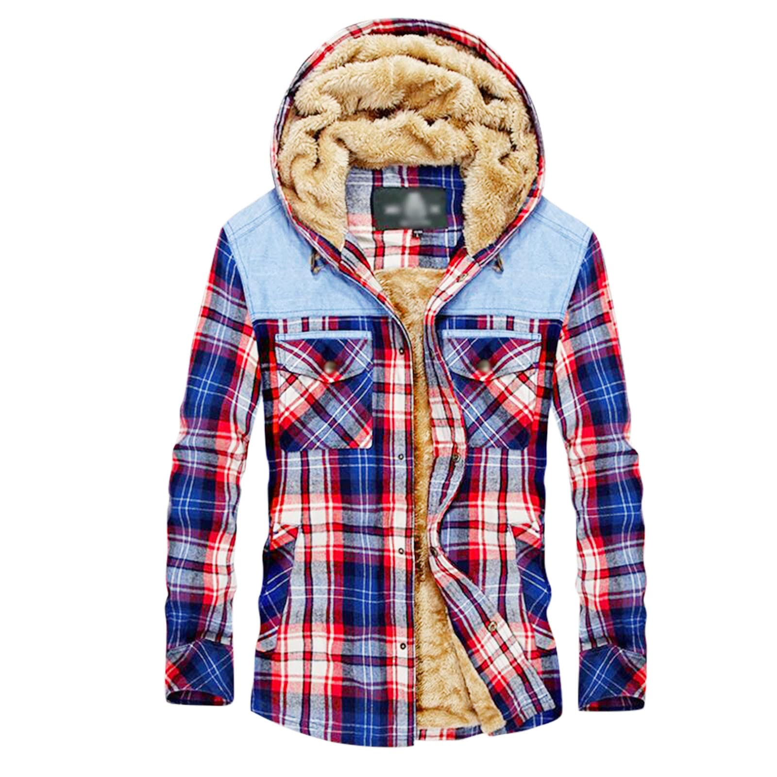 Men's Sherpa Lined Fleece Hoodie - Warm Plaid Flannel Shirt Jacket with Long Sleeves | Casual Winter Coat for Outdoor Activities & Lounge Wear