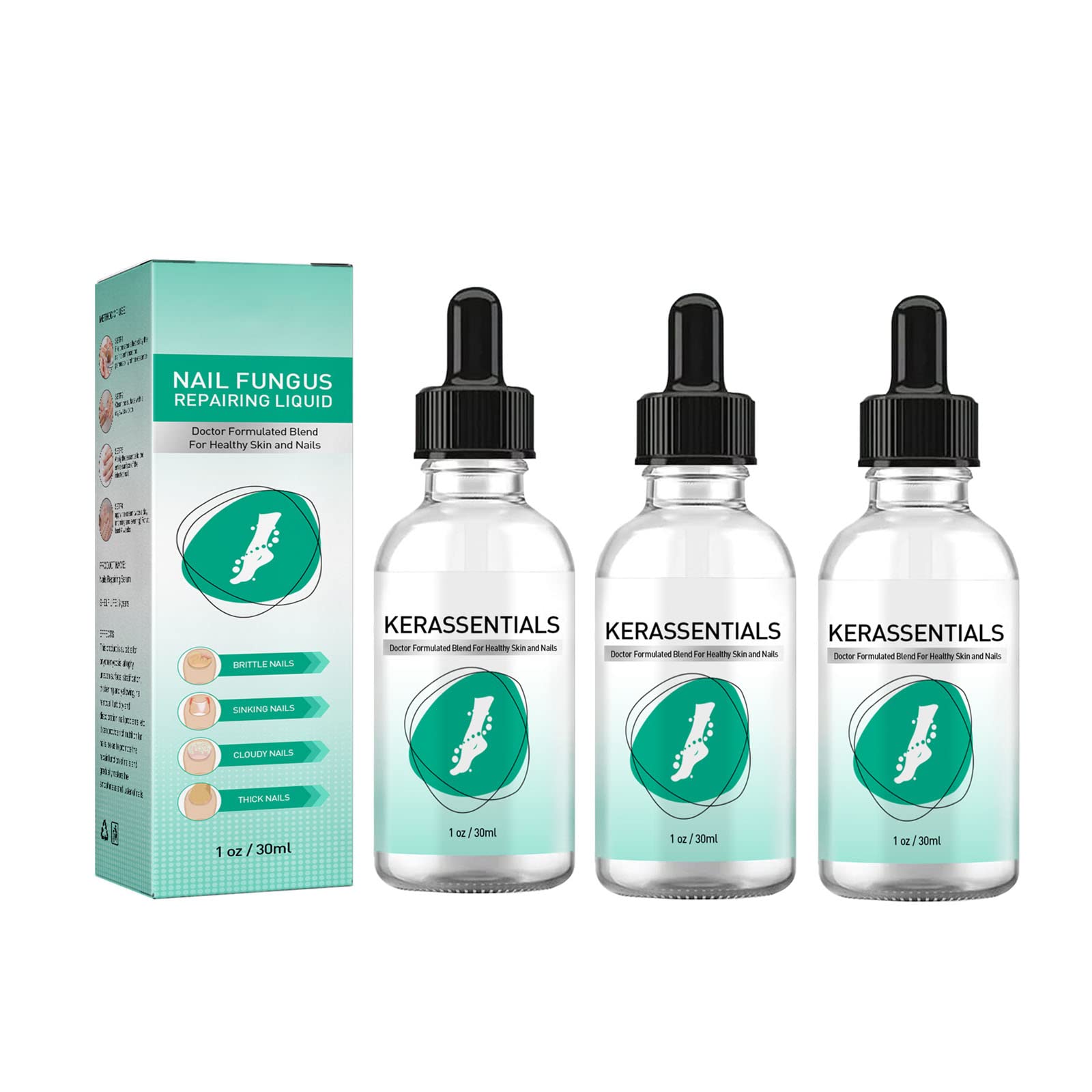Kerassentials Toenail Fungus Treatment Oil - Natural Nail Repair Solution for Fungal Infections (3 Pack) - Perfect for Athletes, Swimmers & Daily Foot Care