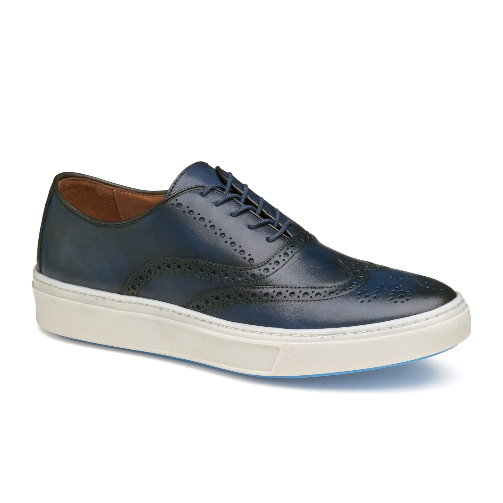 Johnston & Murphy Hollins Wingtip Oxford Men's Dress Shoes in Navy Full Grain Leather - Perfect for Business, Weddings & Formal Events