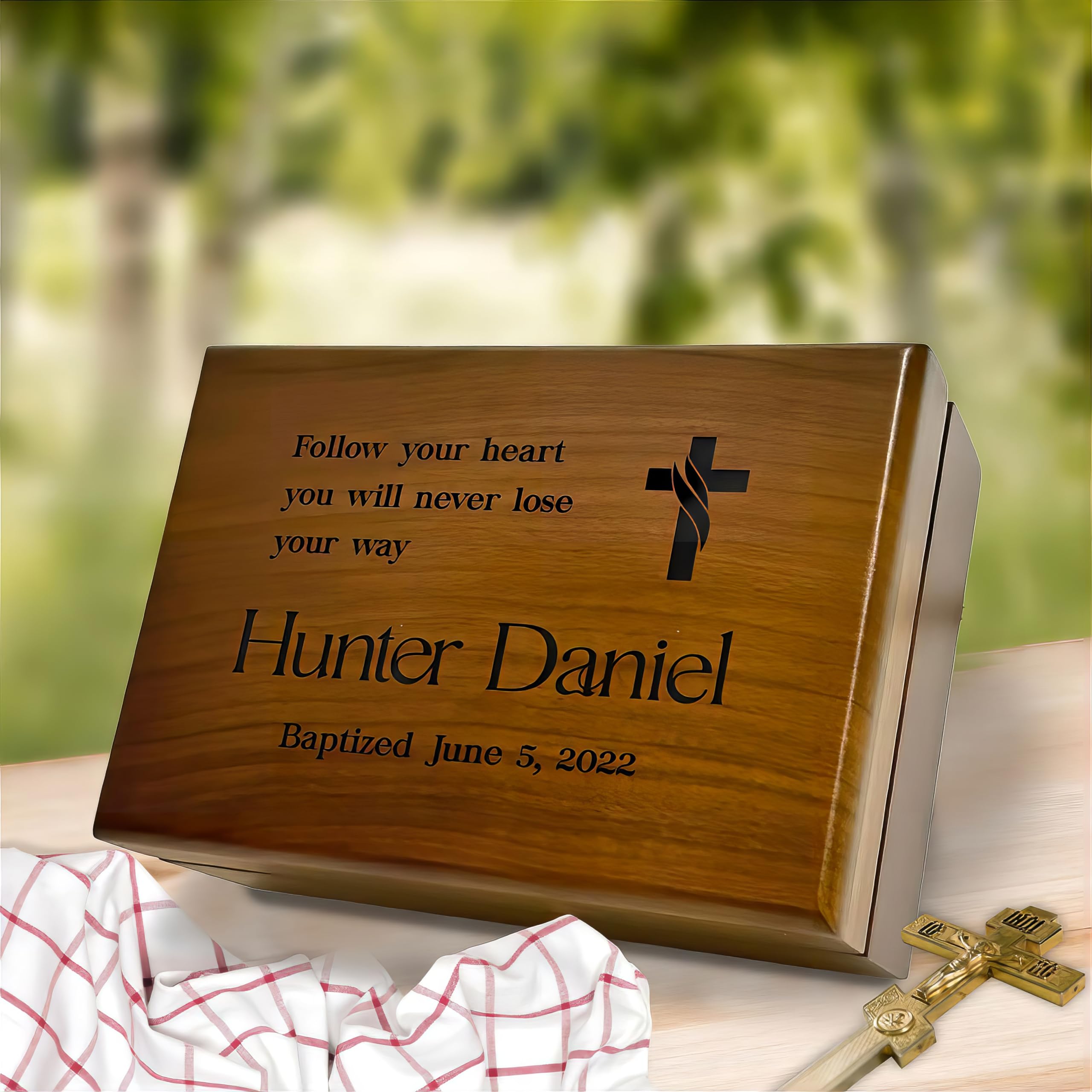 Personalized Baptism Keepsake Box - Wooden Confirmation Gift for Boys & Girls, First Communion Gift Set with Engraving - Catholic Sacrament Memory Box for Christening, Baby Dedication & Religious Milestones