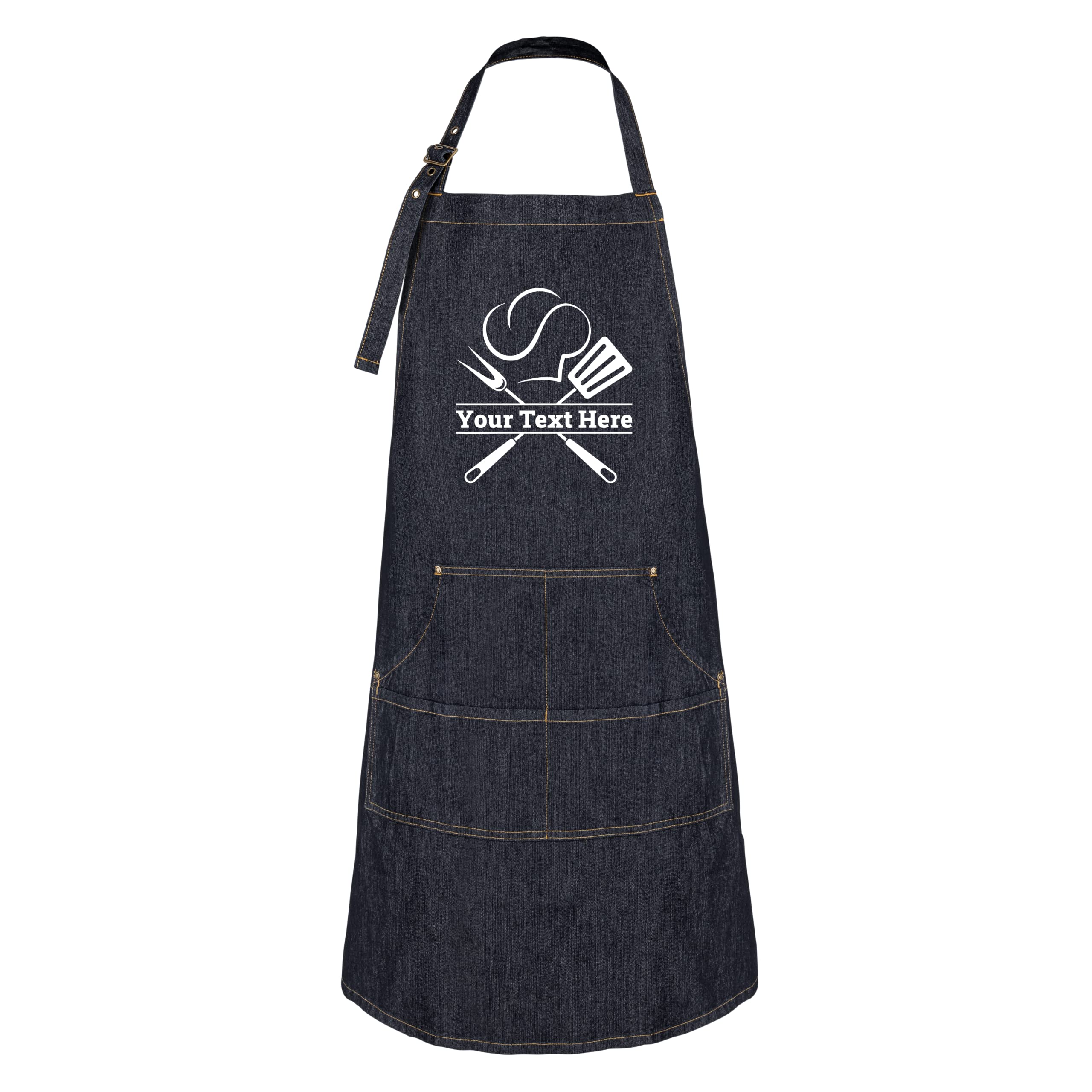 Custom Denim Chef Apron with Pockets - Personalized Cooking Apron for Men & Women - Great Gift for Chefs & Home Cooks - Perfect for BBQ, Baking & Kitchen Use