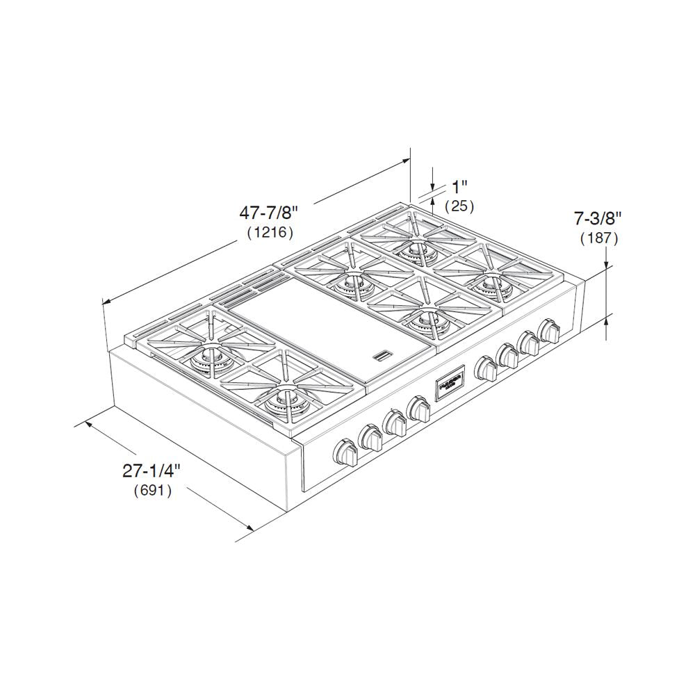 Fulgor Milano 48-Inch 600 Professional Series All Gas Rangetop - Model F6GRT486GS1 | Premium Gas Cooktop for Commercial Kitchens & Home Chefs | Ideal for High-Volume Cooking & Gourmet Meal Preparation