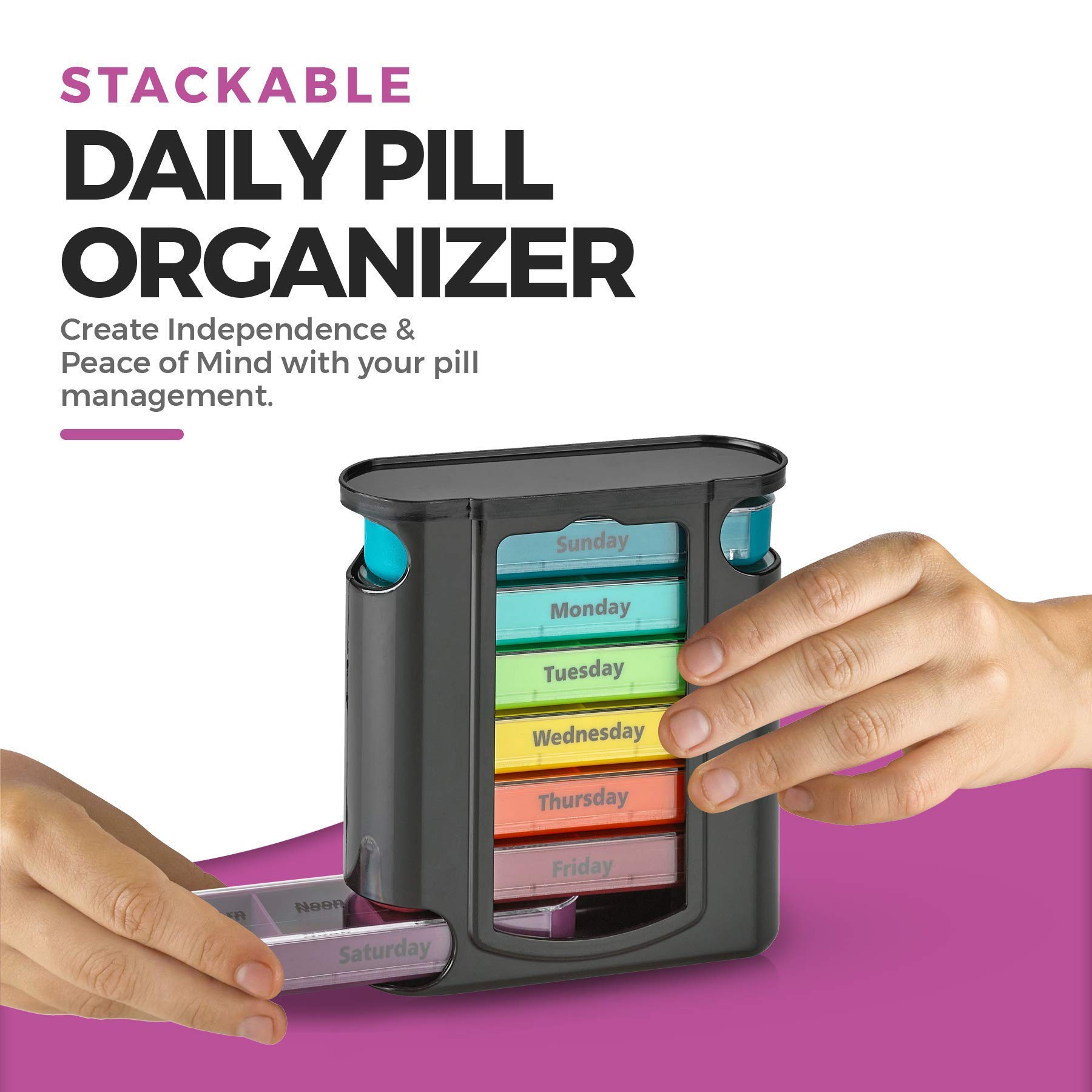 Premium Stackable Daily Pill Organizer 2-Pack - 7-Day AM/PM Weekly Medication Reminder with 4 Daily Compartments - Ideal for Vitamins, Supplements & Travel - Perfect for Home, Office & Vacation Use