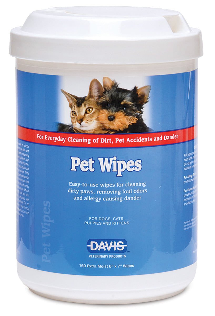 Davis Pet Wipes for Dogs & Cats - 160 Count Hypoallergenic Grooming Wipes for Cleaning Paws, Face & Body - Perfect for Travel, Grooming & Post-Walk Cleanup
