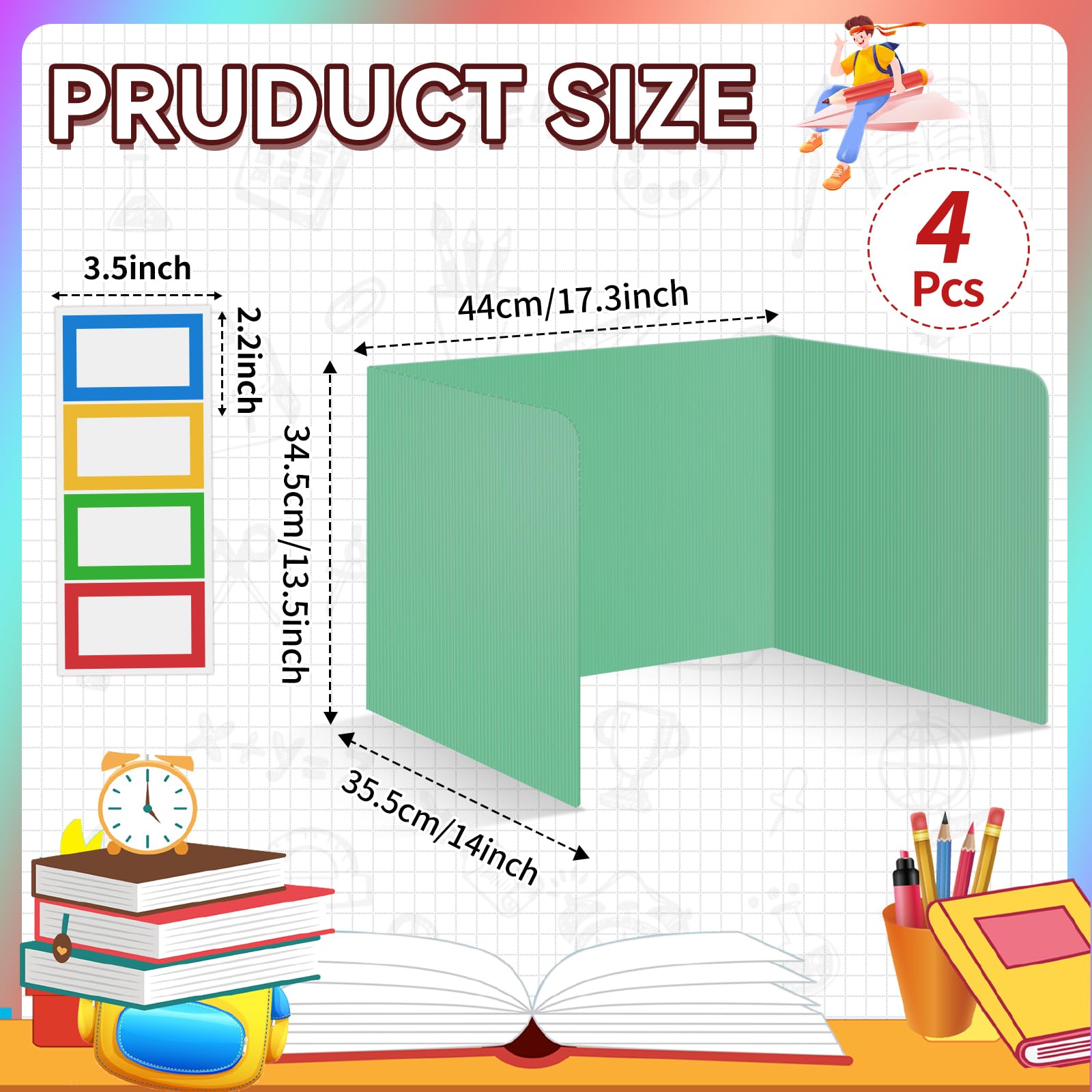 4 Pcs Plastic Desk Dividers for Students - Green Privacy Folders & Test Dividers, Classroom Partition Panels for School, Teachers & Study - Perfect for Quiet Study, Testing & Organized Workspaces