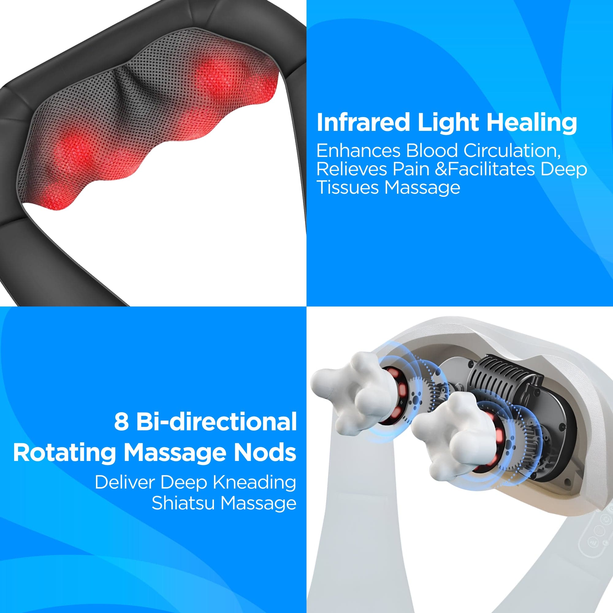Dr Physio USA Shiatsu Neck and Shoulder Massager with Heat - Deep Tissue Kneading Massage Machine for Pain Relief - Perfect for Home, Office, and Travel Use