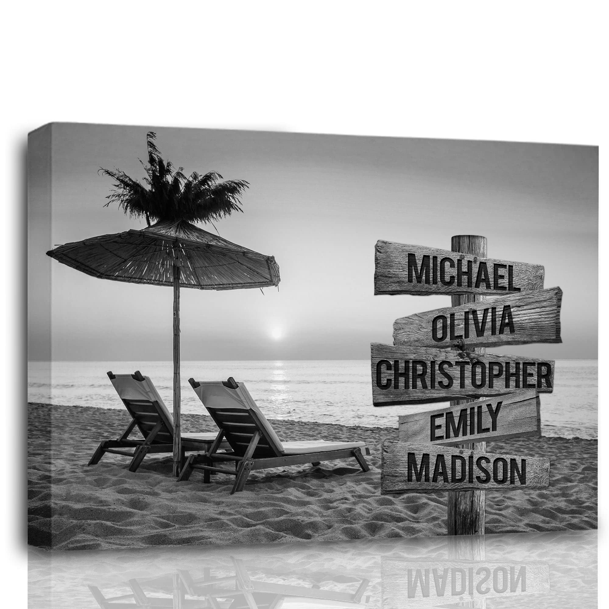 MySoulAndSpirit Premium Ocean Sunset Personalized Family Name Canvas Wall Art - 48