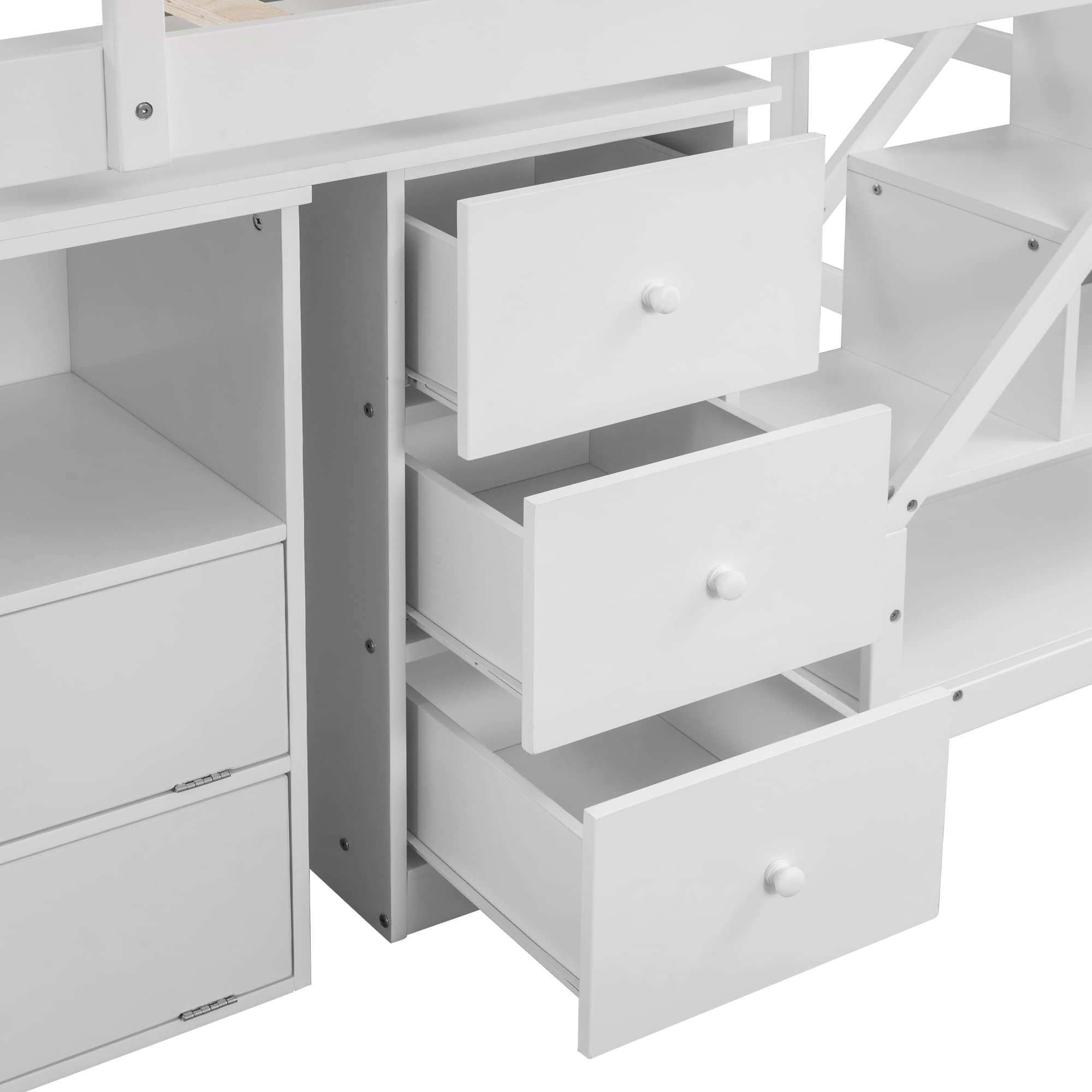 Twin Size Loft Bed with Built-in Desk & Staircase - Space Saving White Wooden Bunk Bed for Kids & Teens - Perfect for Small Bedrooms, Dorms & Studio Apartments