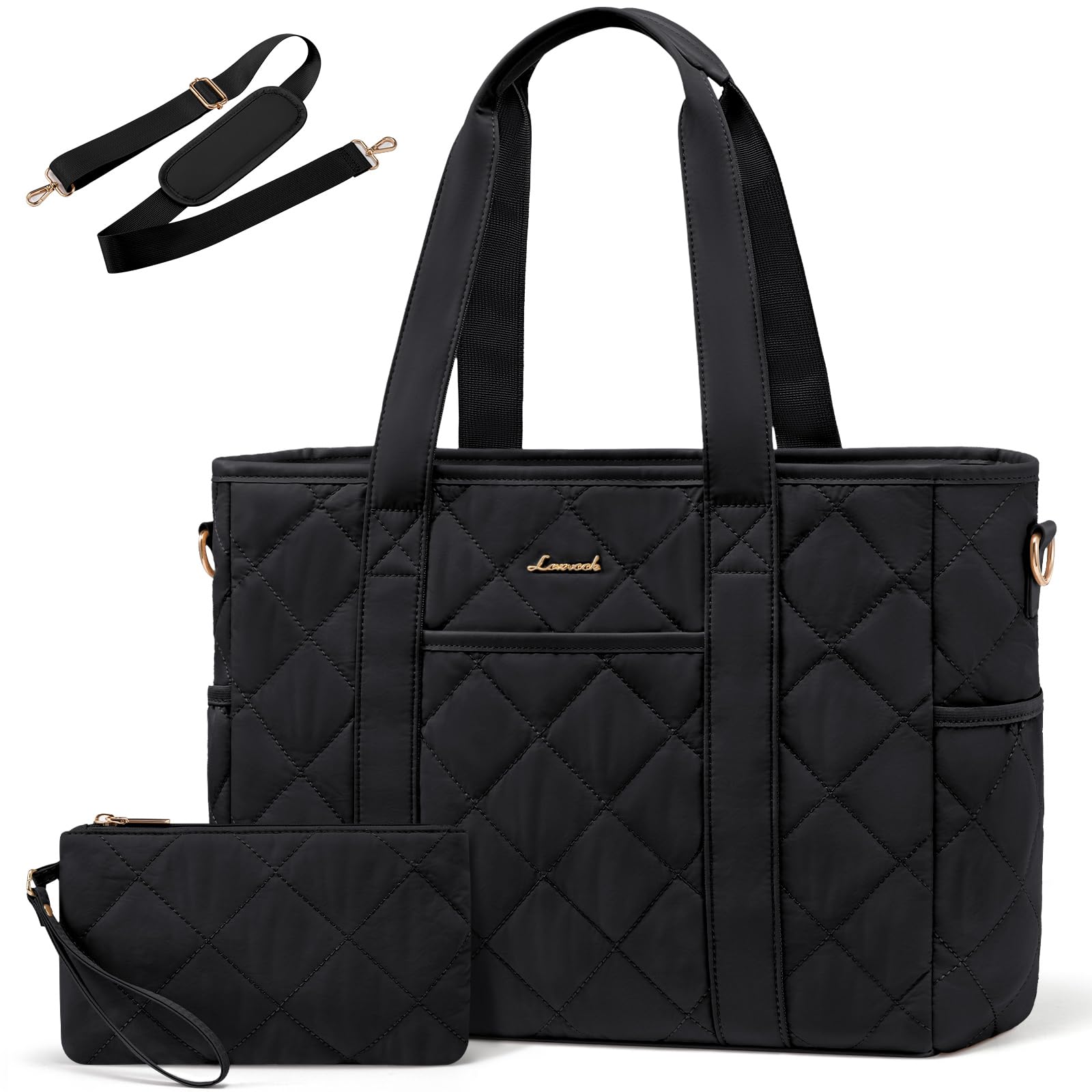 LOVEVOOK Quilted Puffer Tote Bag for Women - 15.6 Inch Laptop Handbag with Zipper, Large Lightweight Shoulder Bag for Work, Travel & Daily Use