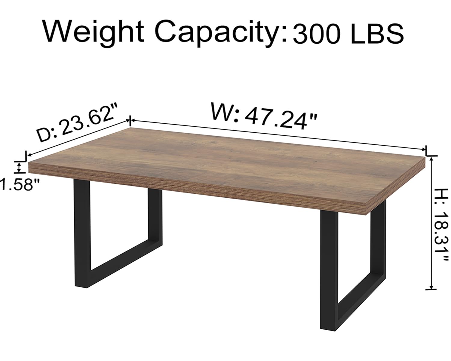 IBF Farmhouse Coffee Table - 47 Inch Modern Industrial Rectangle Center Table with Rustic Oak Finish, Wood & Metal Tea Table for Living Room, Bedroom, Office - Perfect for Cozy Gatherings & Home Decor