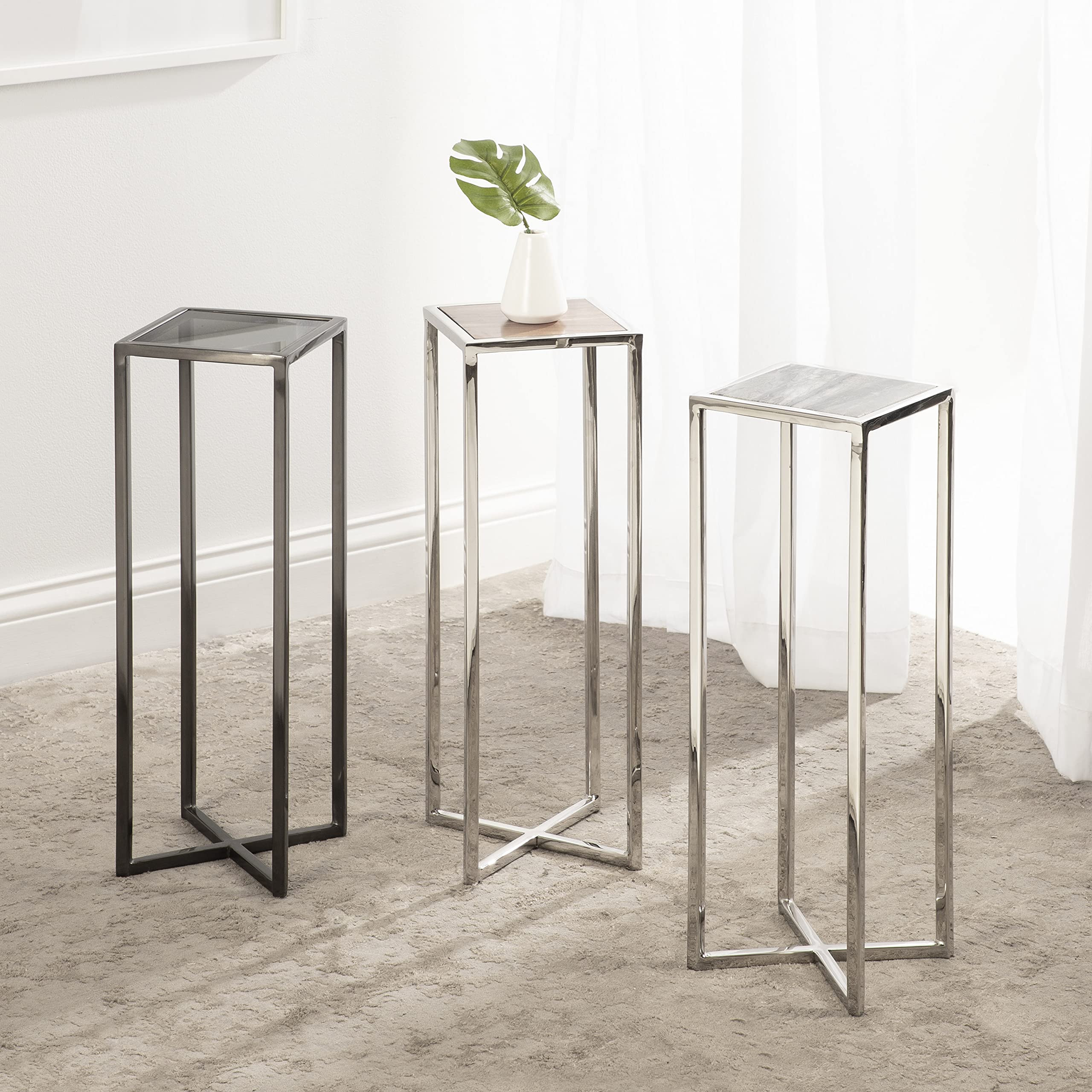 Kate and Laurel Jaspur Modern Drink Table - Gray Glam Accent Table with Storage | Stylish Side Table for Living Room, Bedroom or Office Decor