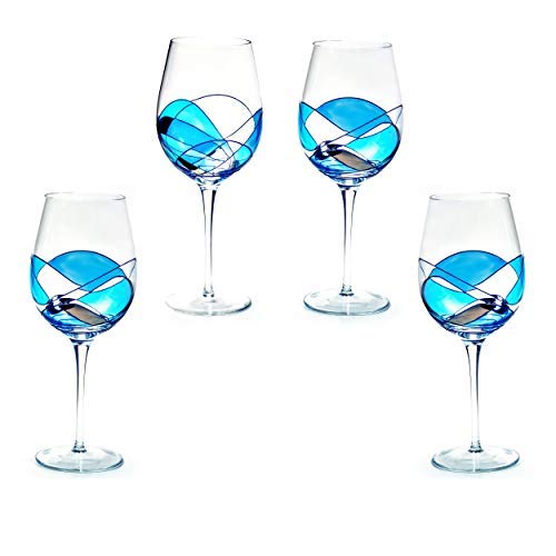 ANTONI BARCELONA Large 29 Oz Handblown Wine Glasses - Set of 4 Handmade Painted Blue Goblets - Perfect for Red Wine, Gifts for Women, Birthdays, Anniversaries & Weddings - Elegant Glassware for Dinner Parties, Romantic Dinners & Special Occasions