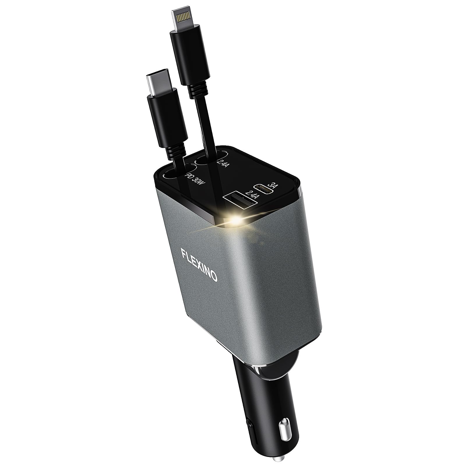 69W Fast Retractable Car Charger for iPhone 16/15/14/13/12 & Galaxy - Dual USB C Ports with 2.6ft Retractable Cords - Perfect for Road Trips & Daily Commutes (Grey)