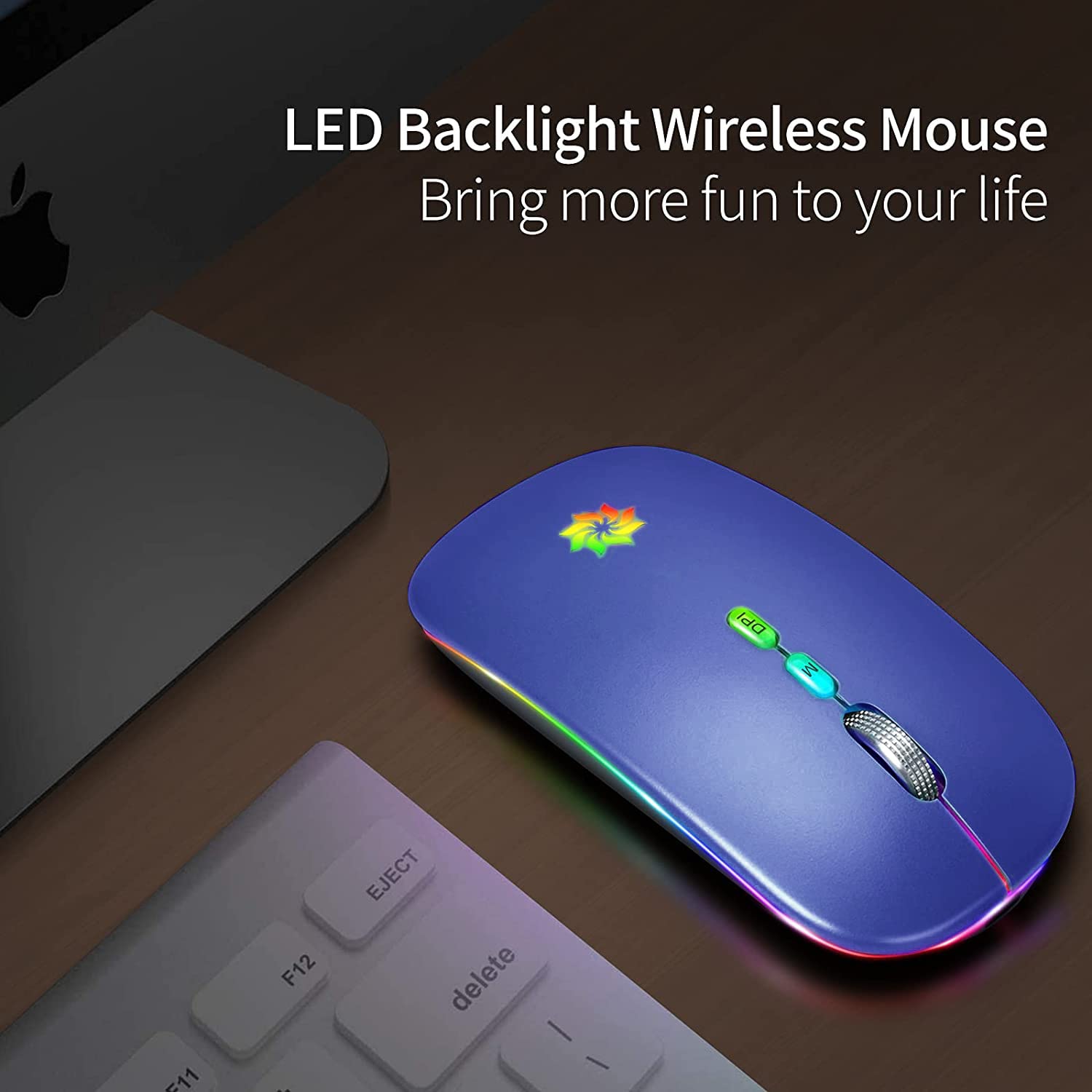 KBCASE Slim Silent Wireless Mouse - 2.4G Rechargeable LED Mouse for Laptop, MacBook, iPad, Chromebook with USB & Type-C Receiver - Perfect for Office, Home, and Travel Use